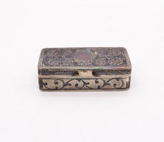Russian 1898 Moscow Niello Rectangular Snuff Box in .875 Sterling Silver