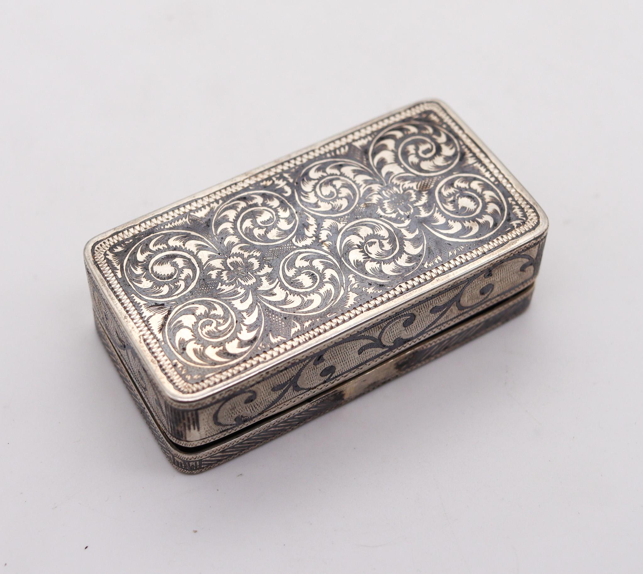 Russian 1898 Moscow Niello Rectangular Snuff Box in .875 Sterling Silver In Good Condition For Sale In Miami, FL