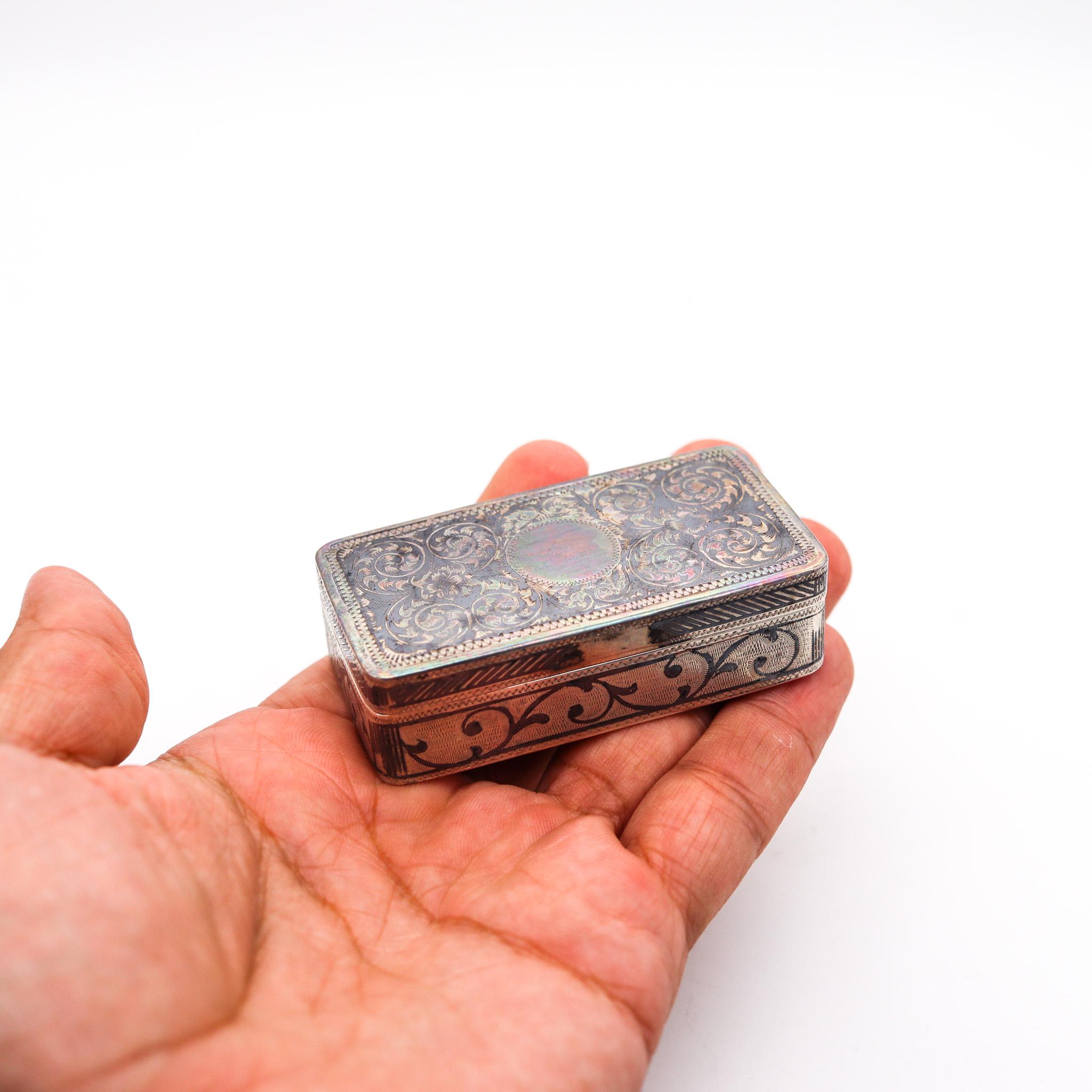 Late 19th Century Russian 1898 Moscow Niello Rectangular Snuff Box in .875 Sterling Silver For Sale