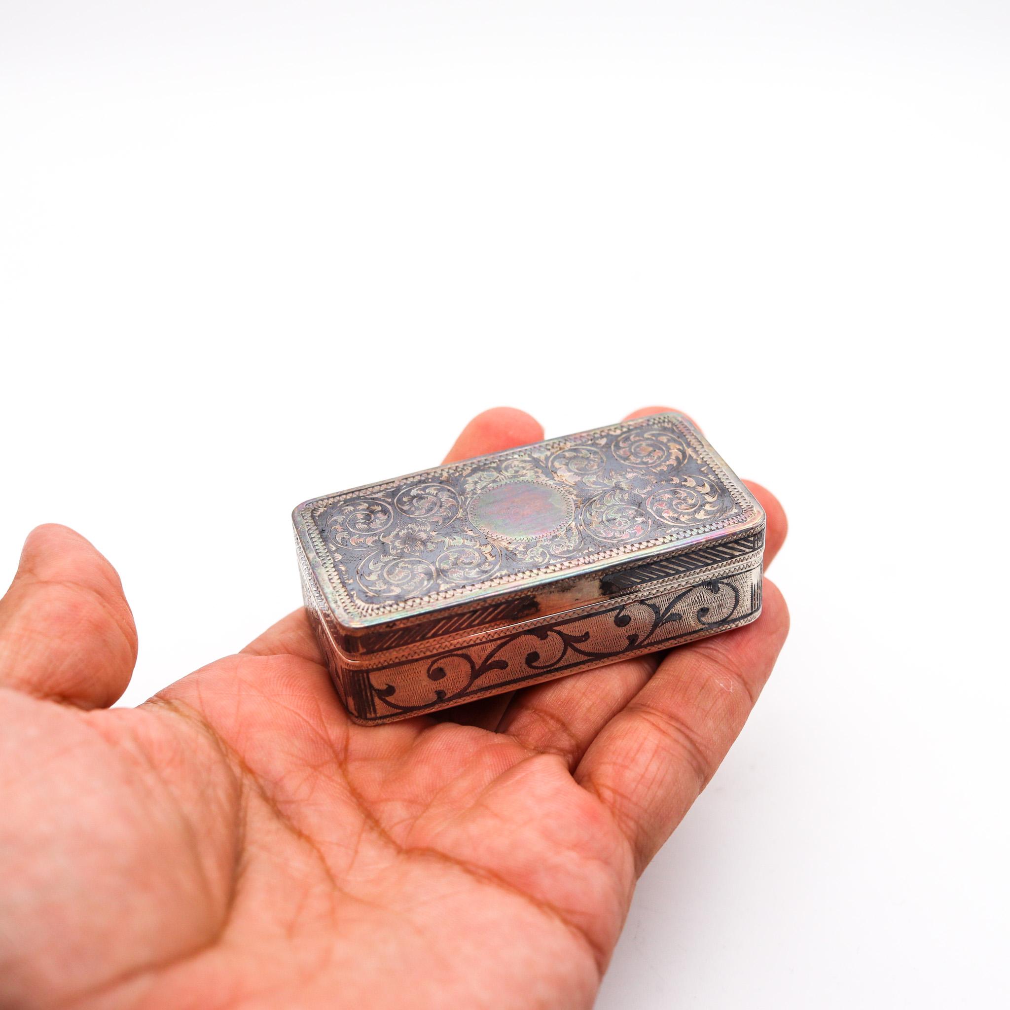 Late 19th Century Russian 1898 Moscow Niello Rectangular Snuff Box in .875 Sterling Silver