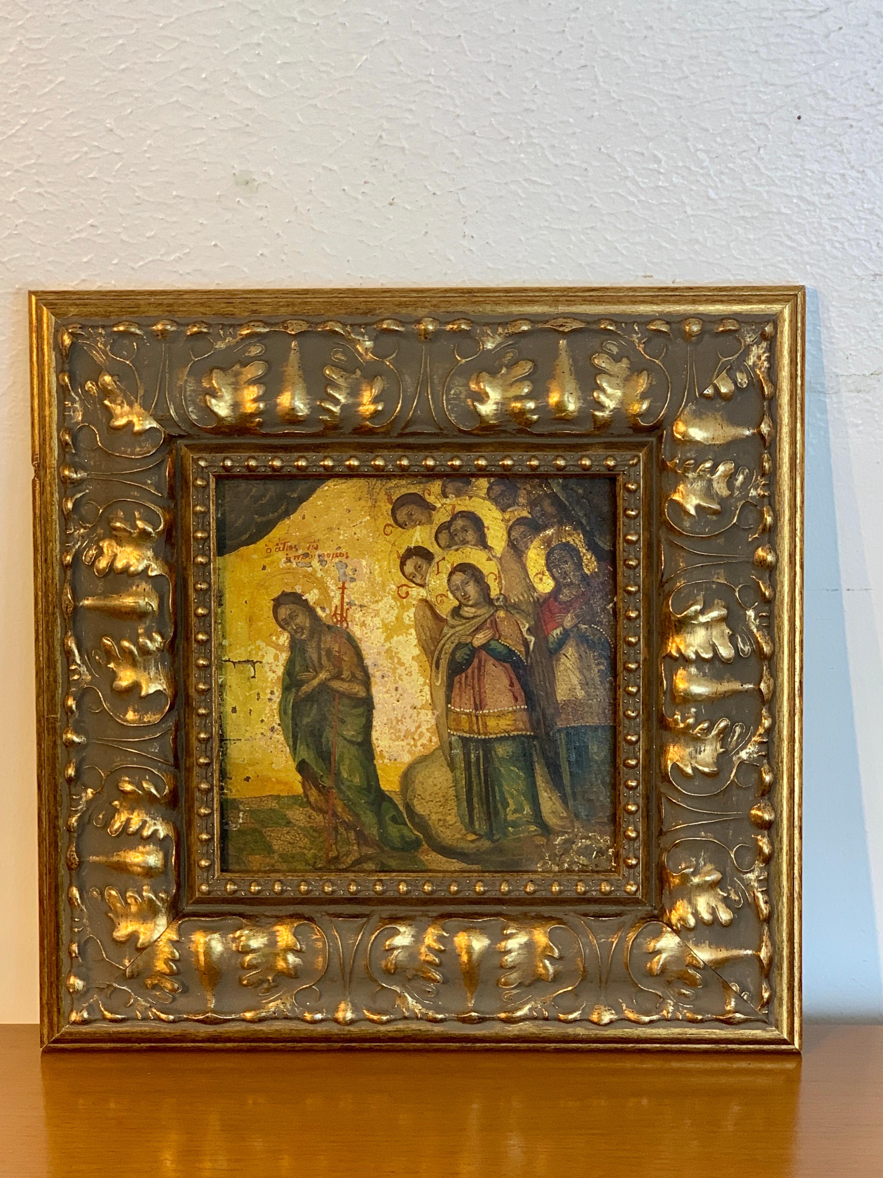 Russian 18th-19th Century Icon of Anastasis, Later Gitwood Frame 8