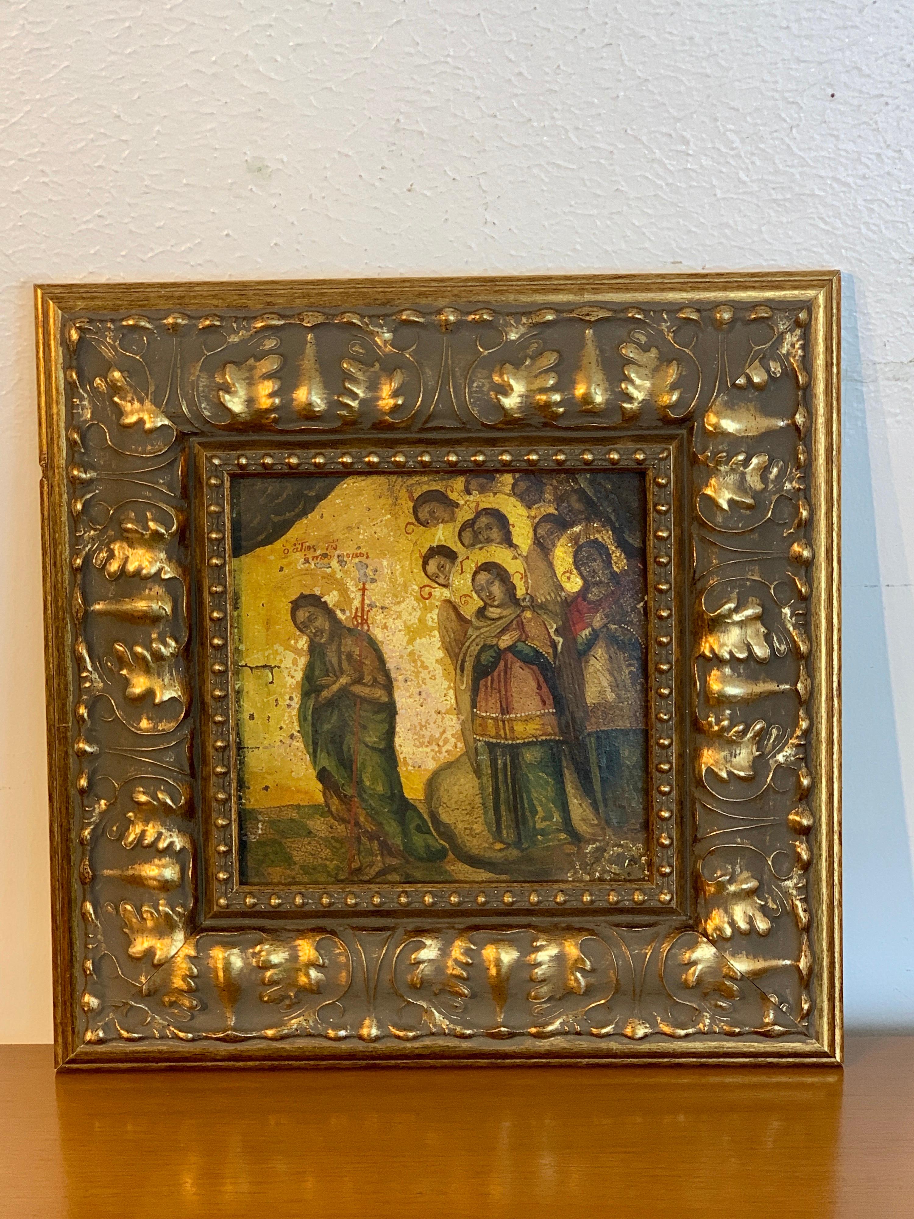 Wood Russian 18th-19th Century Icon of Anastasis, Later Gitwood Frame