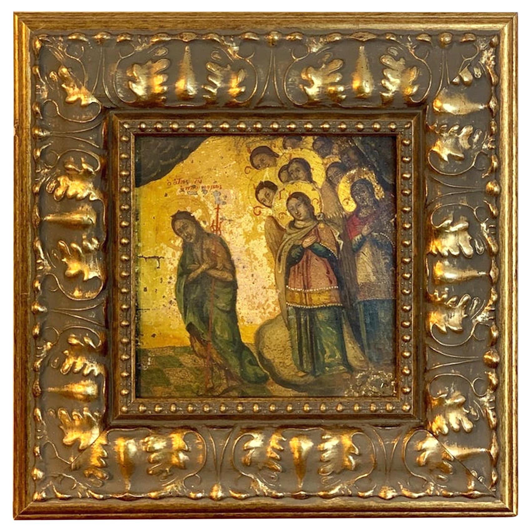Russian 18th-19th Century Icon of Anastasis, Later Gitwood Frame