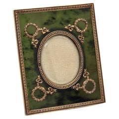 Russian 1915 Moscow Nephrite Jade Desk Picture Frame Mounted in Gilded Silver