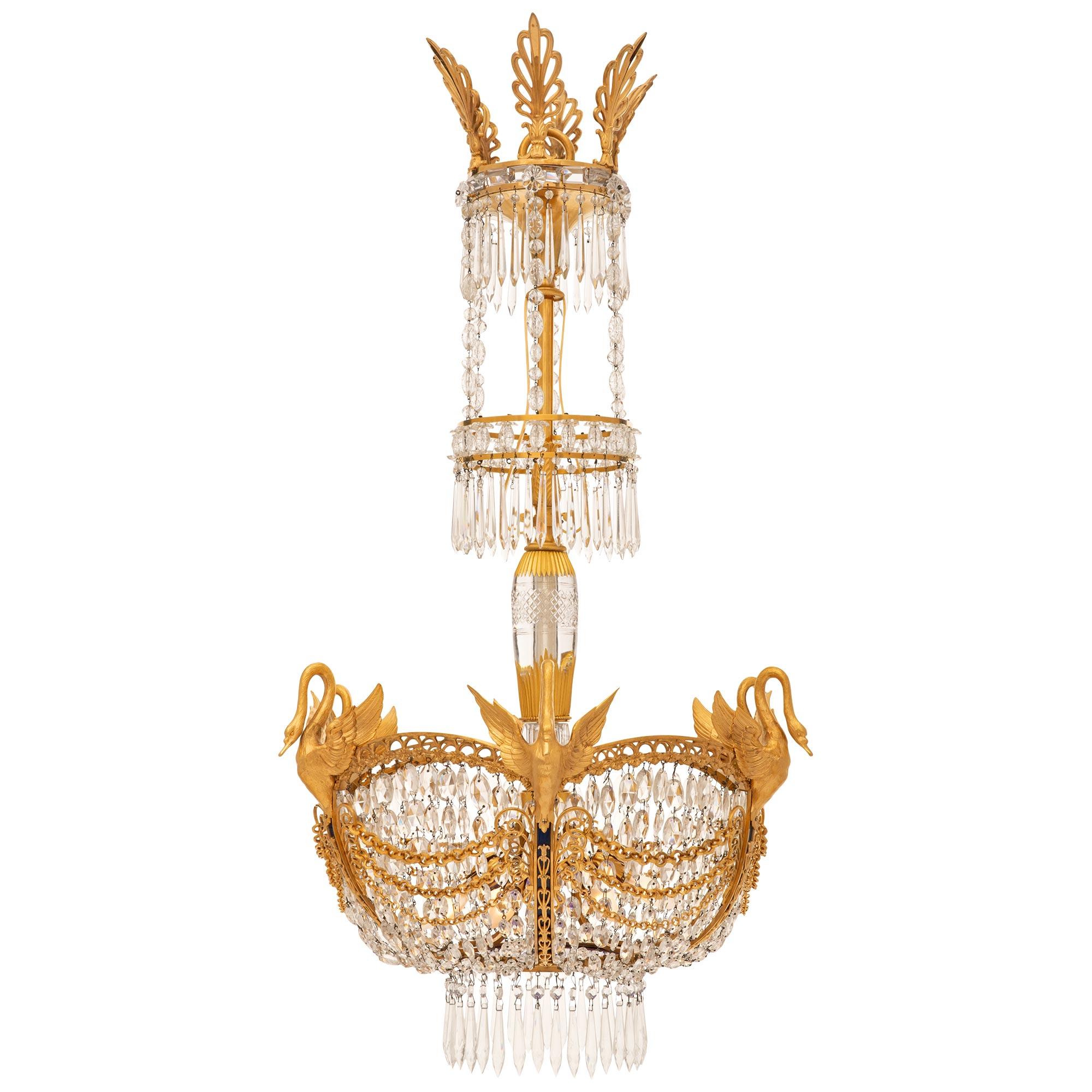 Neoclassical Russian 19th c. Neo-Classical St. Crystal, Ormolu, Bronze & Glass Chandelier For Sale