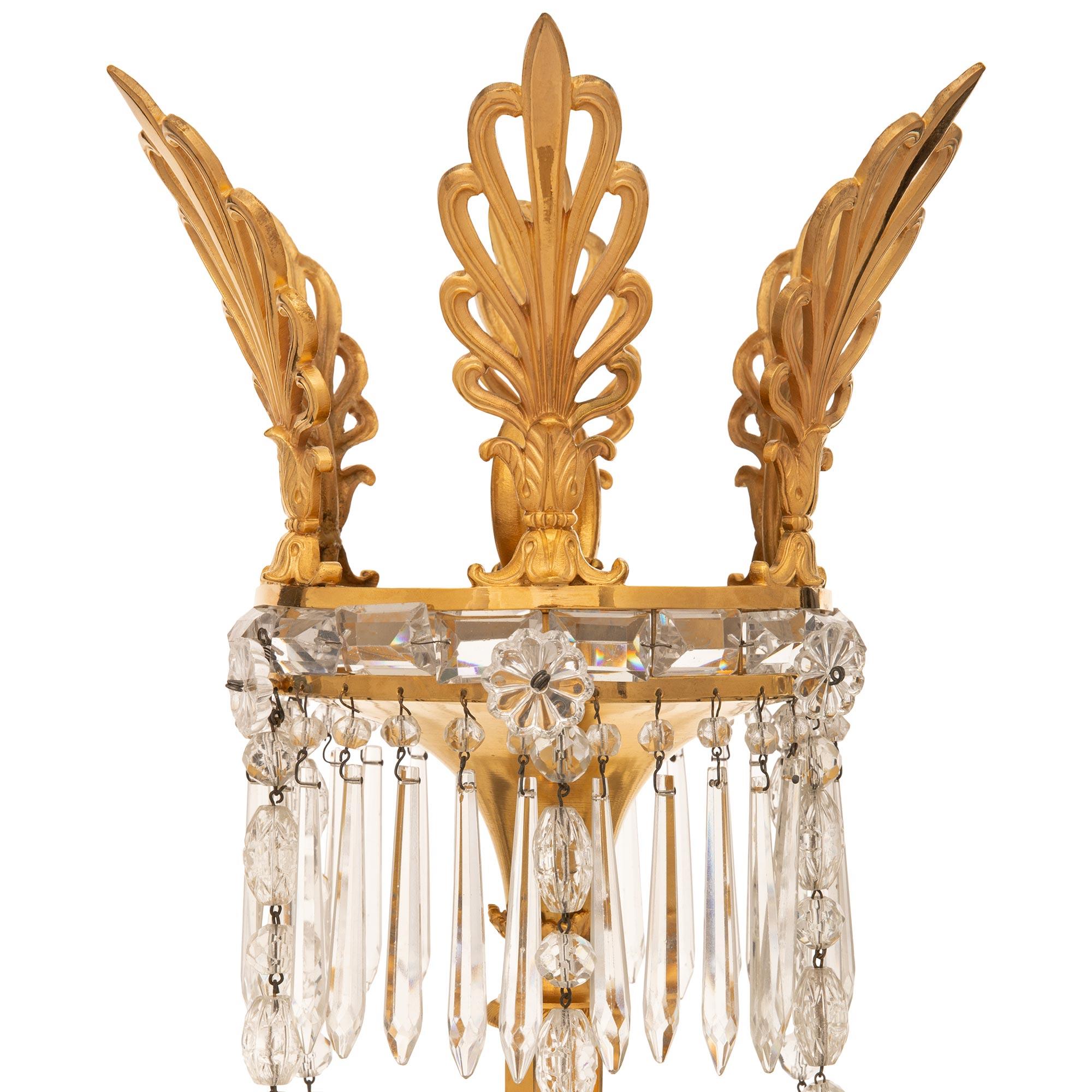 Enameled Russian 19th c. Neo-Classical St. Crystal, Ormolu, Bronze & Glass Chandelier For Sale