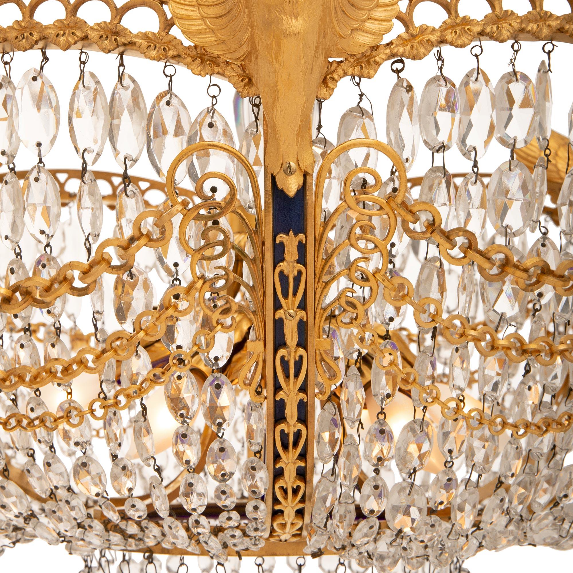 Russian 19th c. Neo-Classical St. Crystal, Ormolu, Bronze & Glass Chandelier For Sale 2