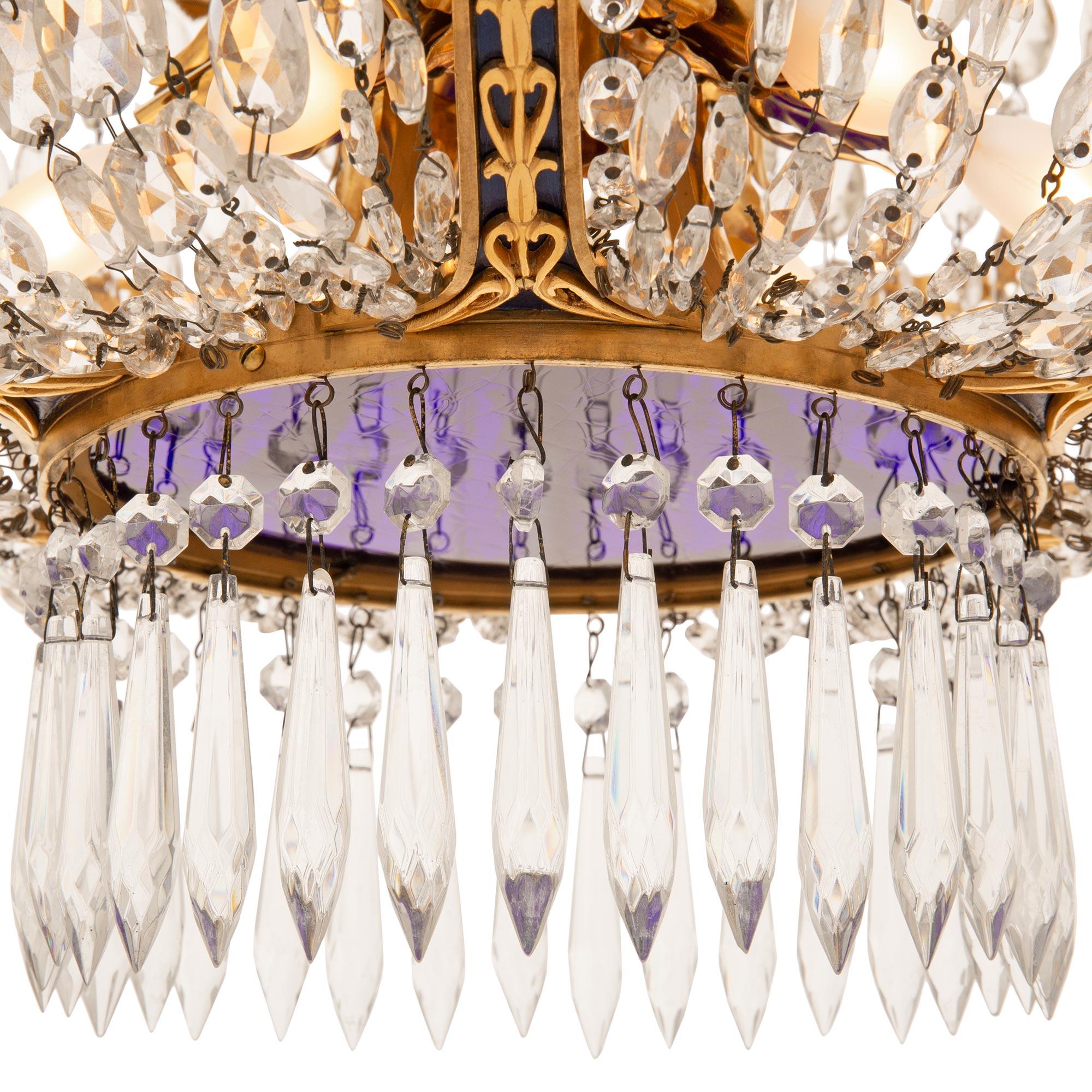 Russian 19th c. Neo-Classical St. Crystal, Ormolu, Bronze & Glass Chandelier For Sale 3