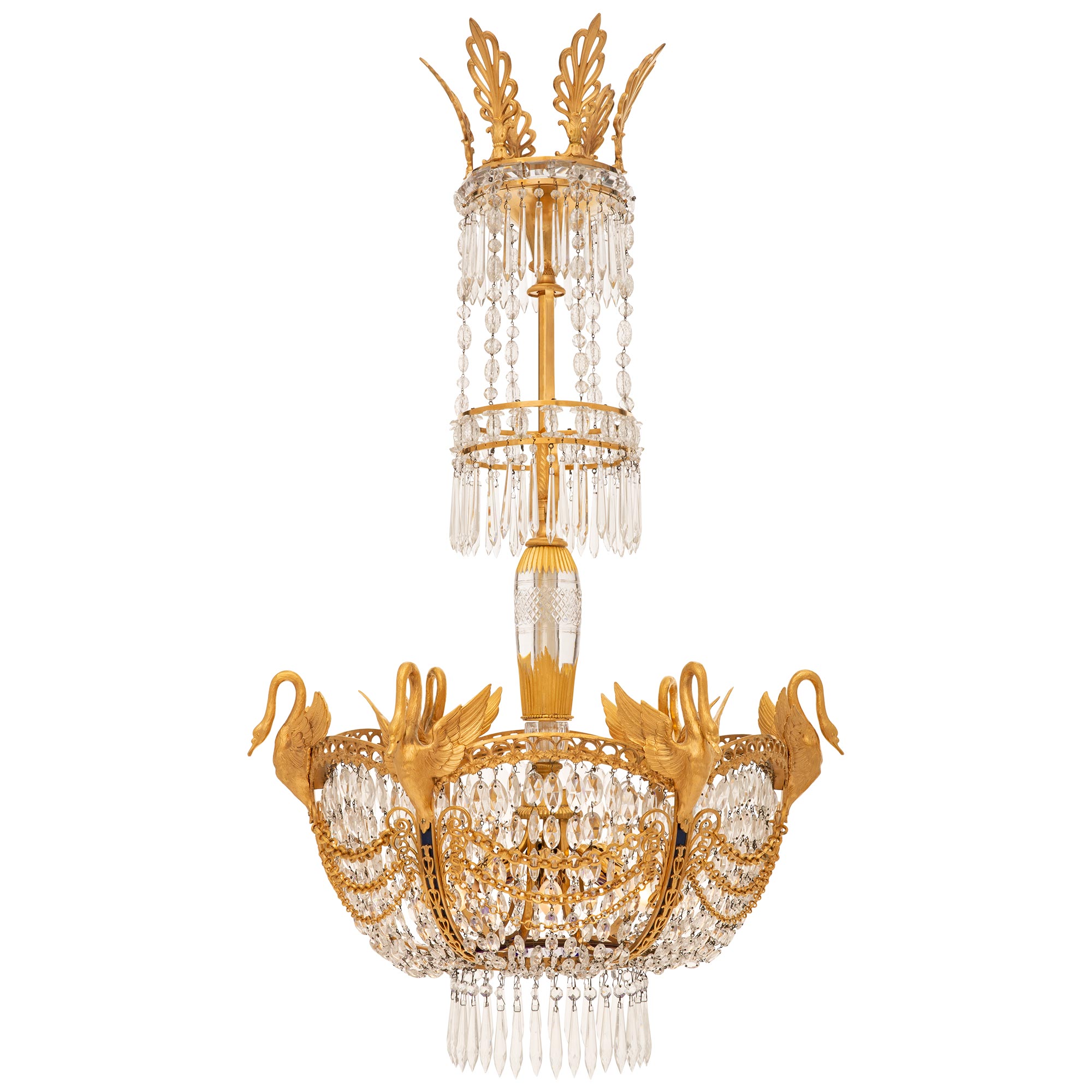Russian 19th c. Neo-Classical St. Crystal, Ormolu, Bronze & Glass Chandelier For Sale