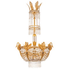 Russian 19th c. Neo-Classical St. Crystal, Ormolu, Bronze & Glass Chandelier