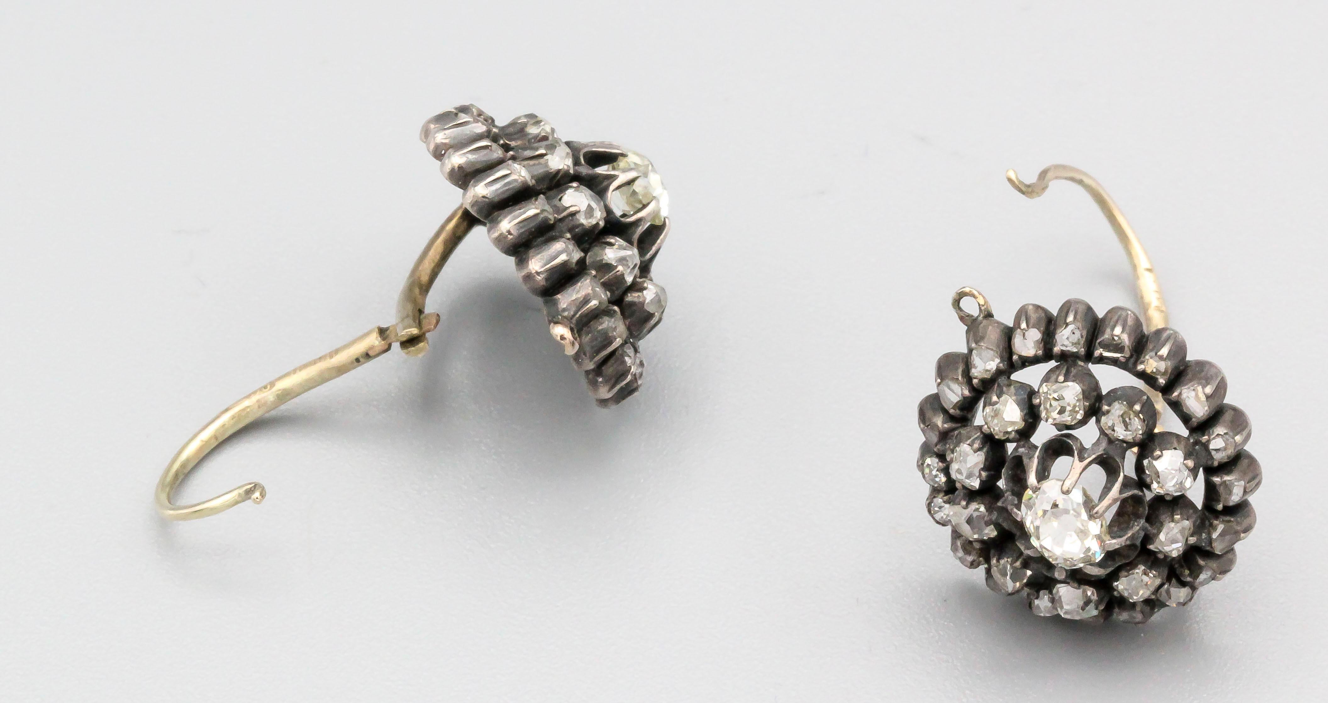 Russian 19th Century Diamond Gold and Silver Earrings 2