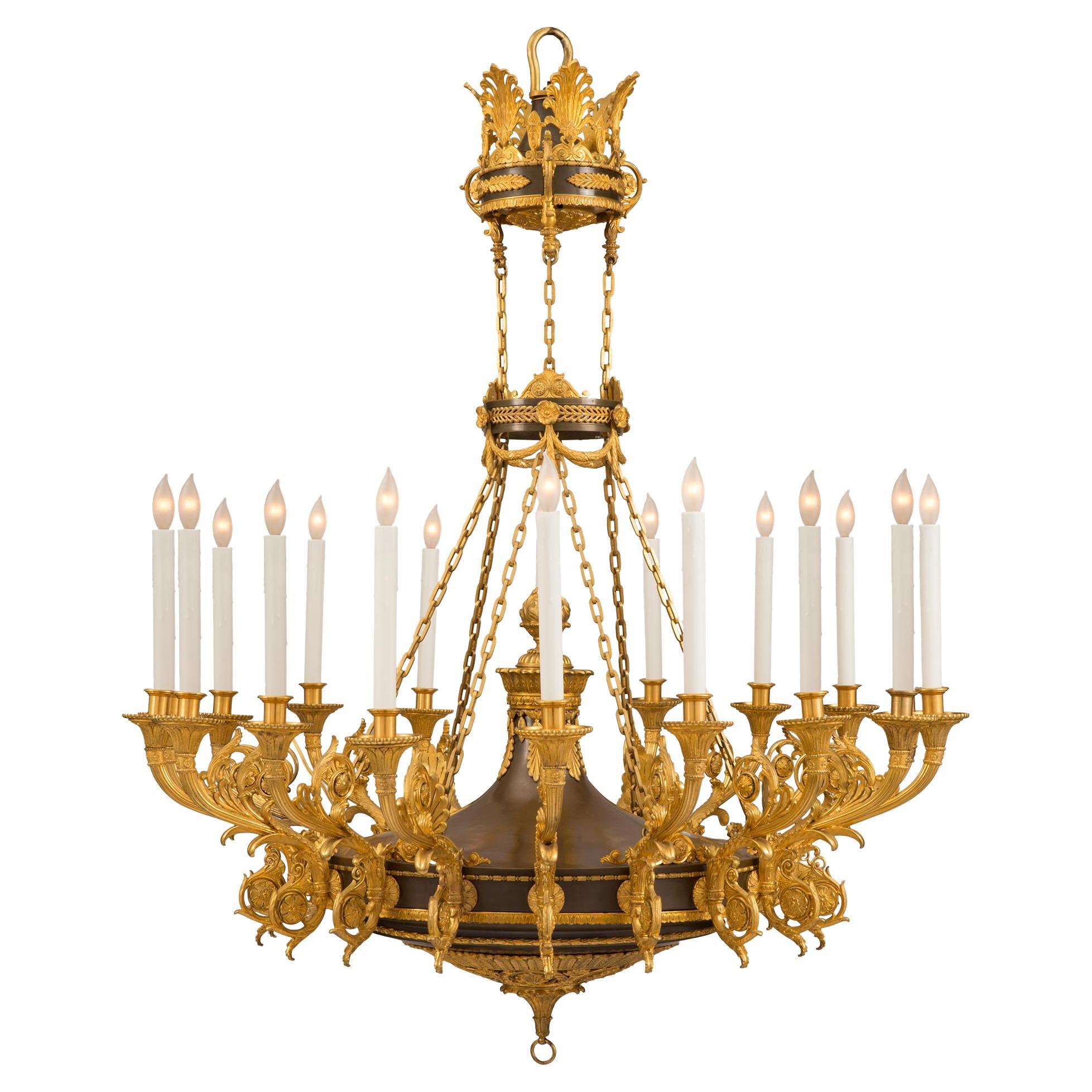 Russian 19th Century Empire St. Patinated Bronze and Ormolu Chandelier