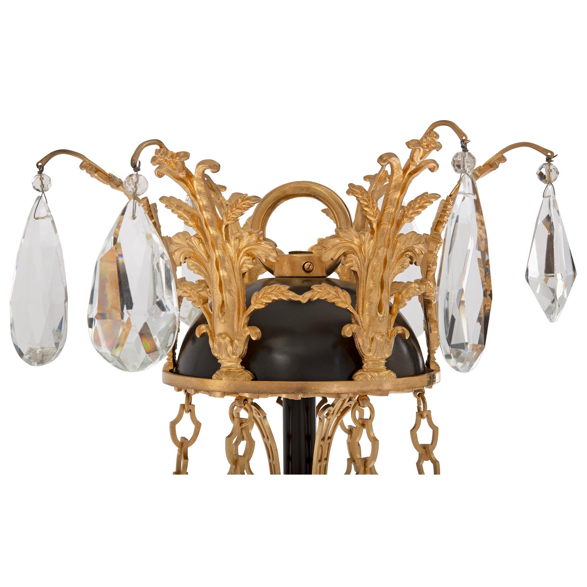 Russian 19th Century Empire St. Patinated Bronze, Crystal, and Ormolu Chandelier In Good Condition For Sale In West Palm Beach, FL