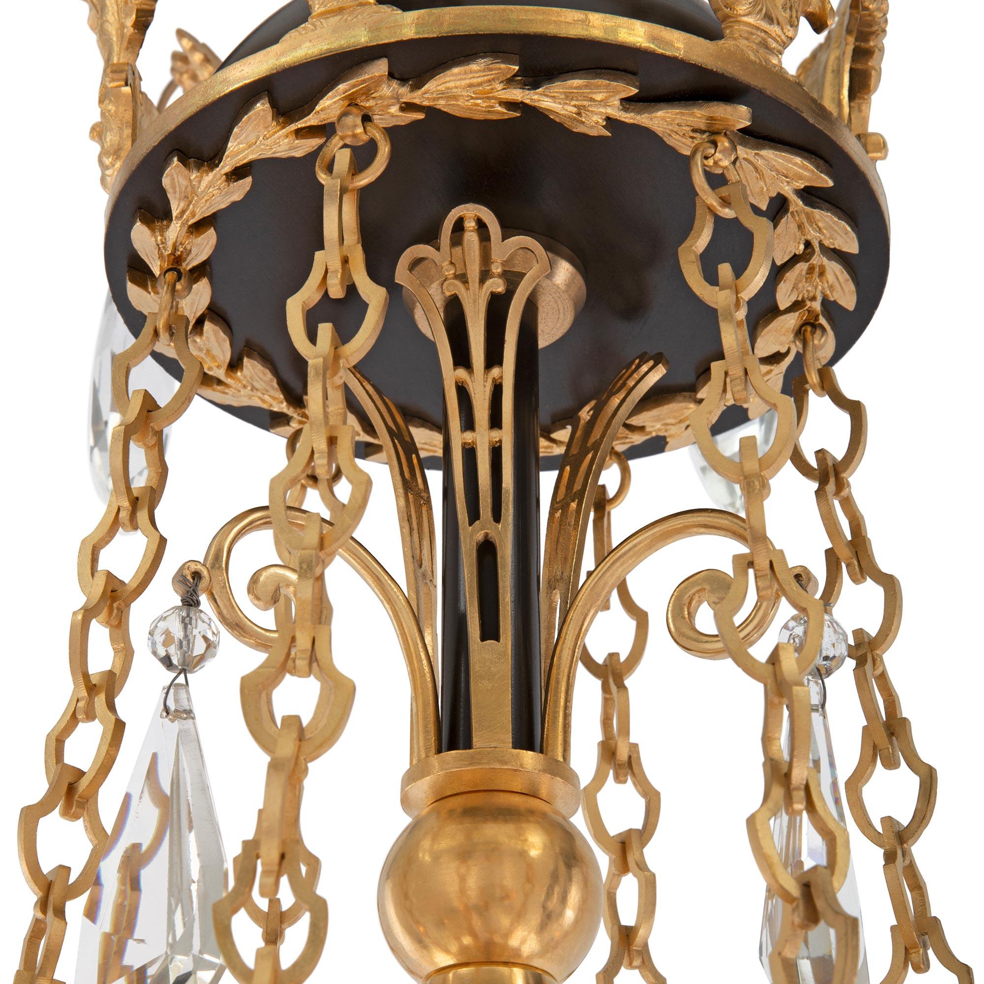 Russian 19th Century Empire St. Patinated Bronze, Crystal, and Ormolu Chandelier For Sale 1