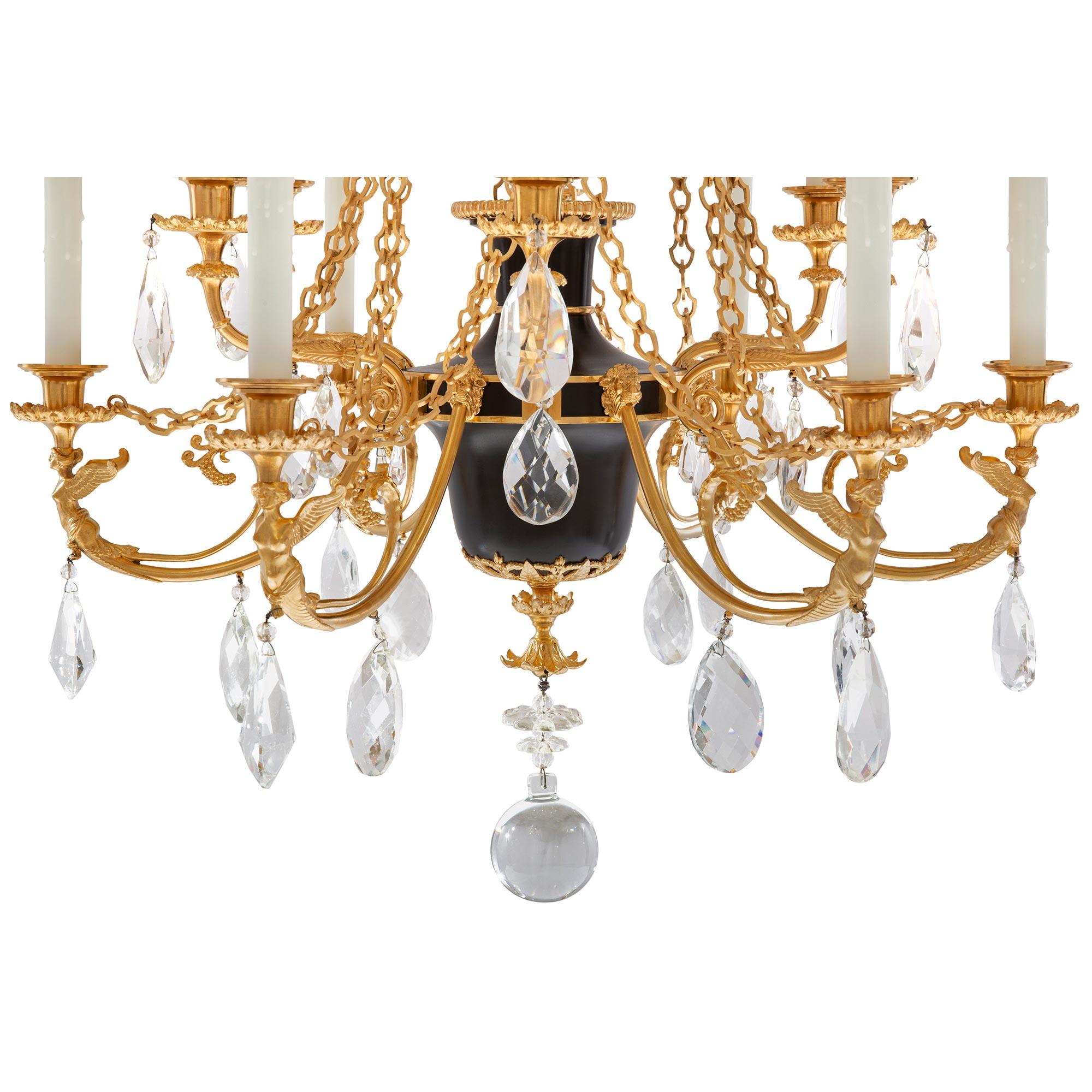 Russian 19th Century Empire St. Patinated Bronze, Crystal, and Ormolu Chandelier For Sale 5