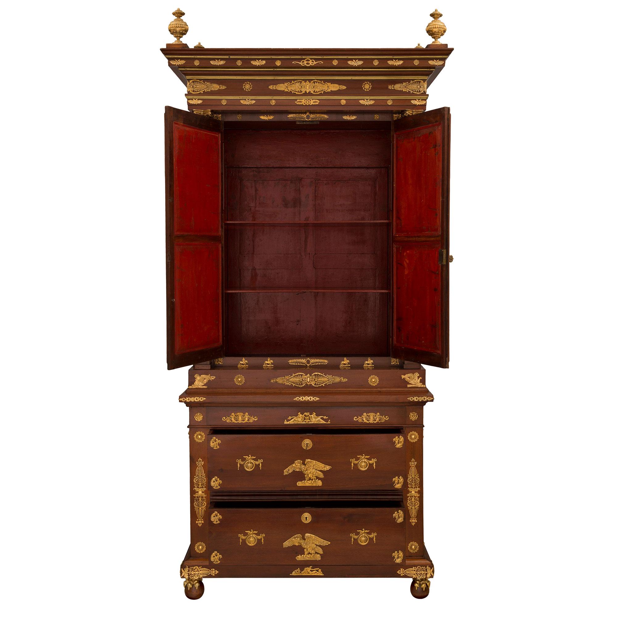 Russian 19th Century Empire Style Mahogany and Ormolu Deux-Corps Cabinet In Good Condition For Sale In West Palm Beach, FL