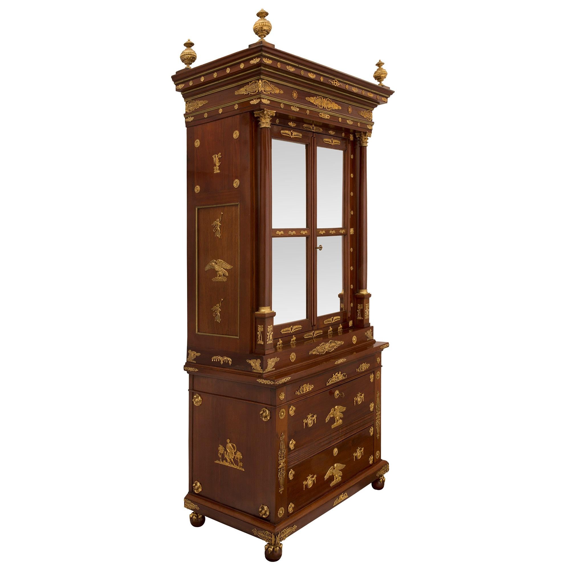 Russian 19th Century Empire Style Mahogany and Ormolu Deux-Corps Cabinet For Sale 1