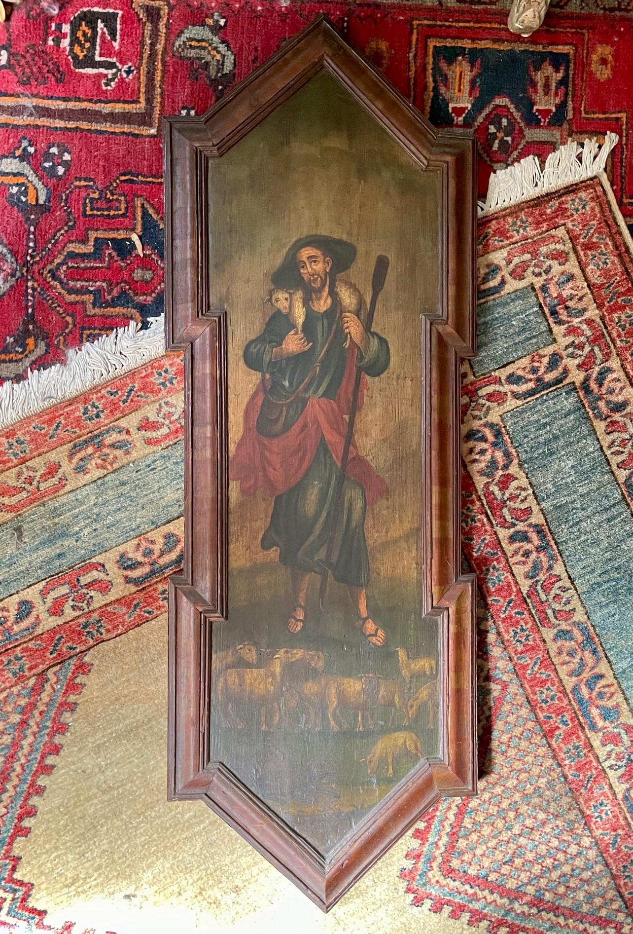 Hand-Painted Russian 19th Century Icon Painting on Wood, the Good Shepherd For Sale