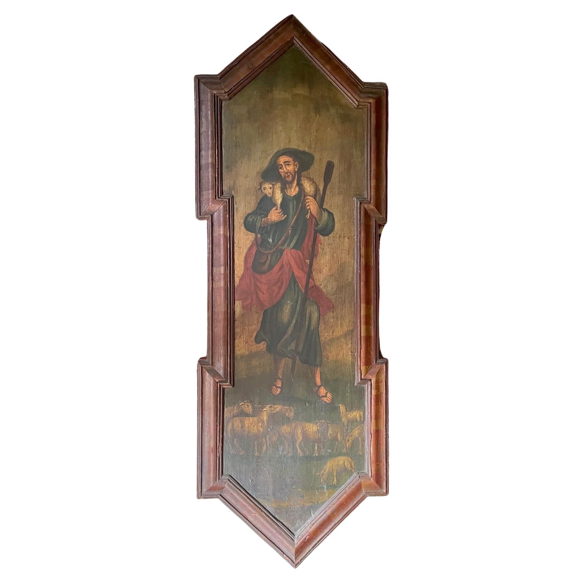 Russisches ikonisches Gemälde des 19. Jahrhunderts auf Holz, Der gute Hirte im Angebot