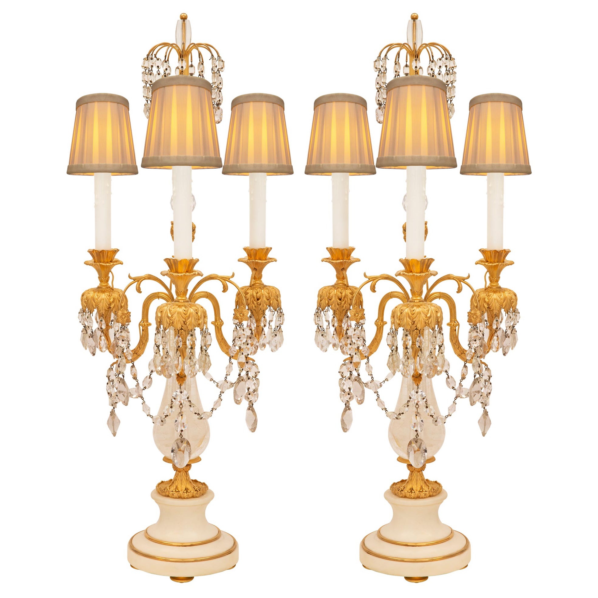 Russian 19th Century Neo-Classical St. Marble, Crystal, and Ormolu Lamps