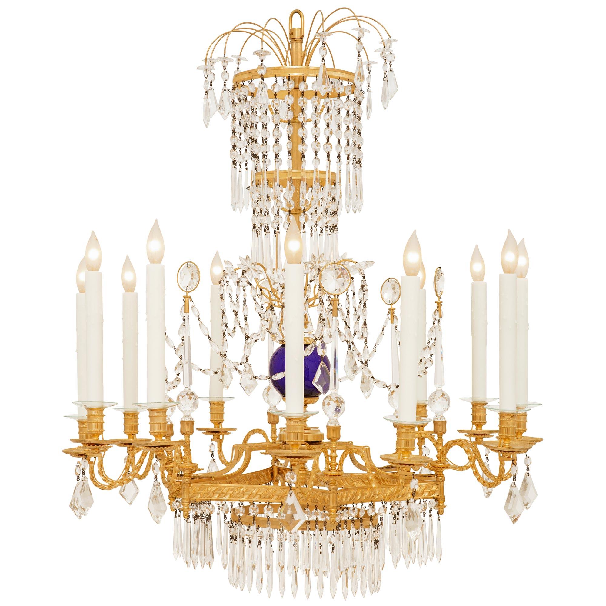 Neoclassical Russian 19th century Neo-Classical st. Ormolu, Glass and Crystal chandelier For Sale