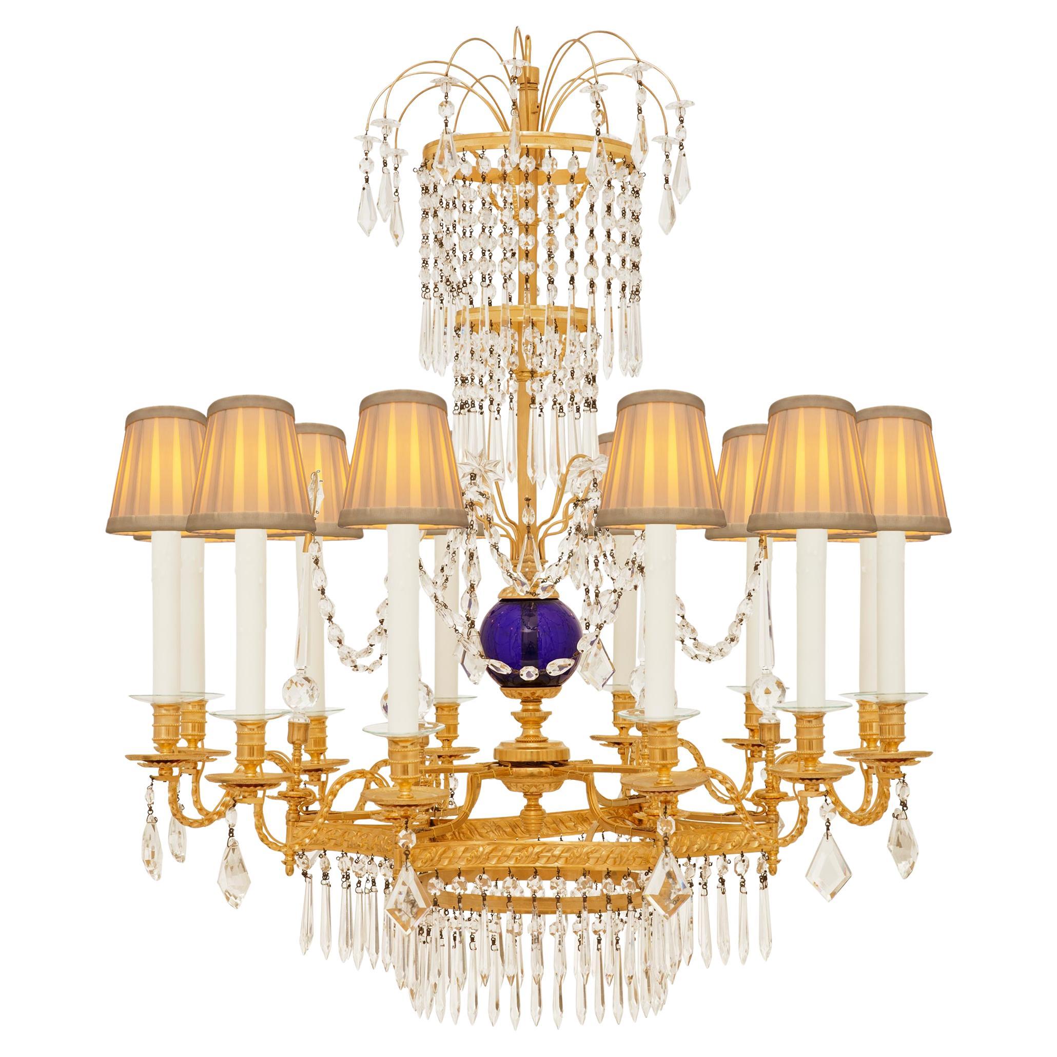 Russian 19th century Neo-Classical st. Ormolu, Glass and Crystal chandelier For Sale