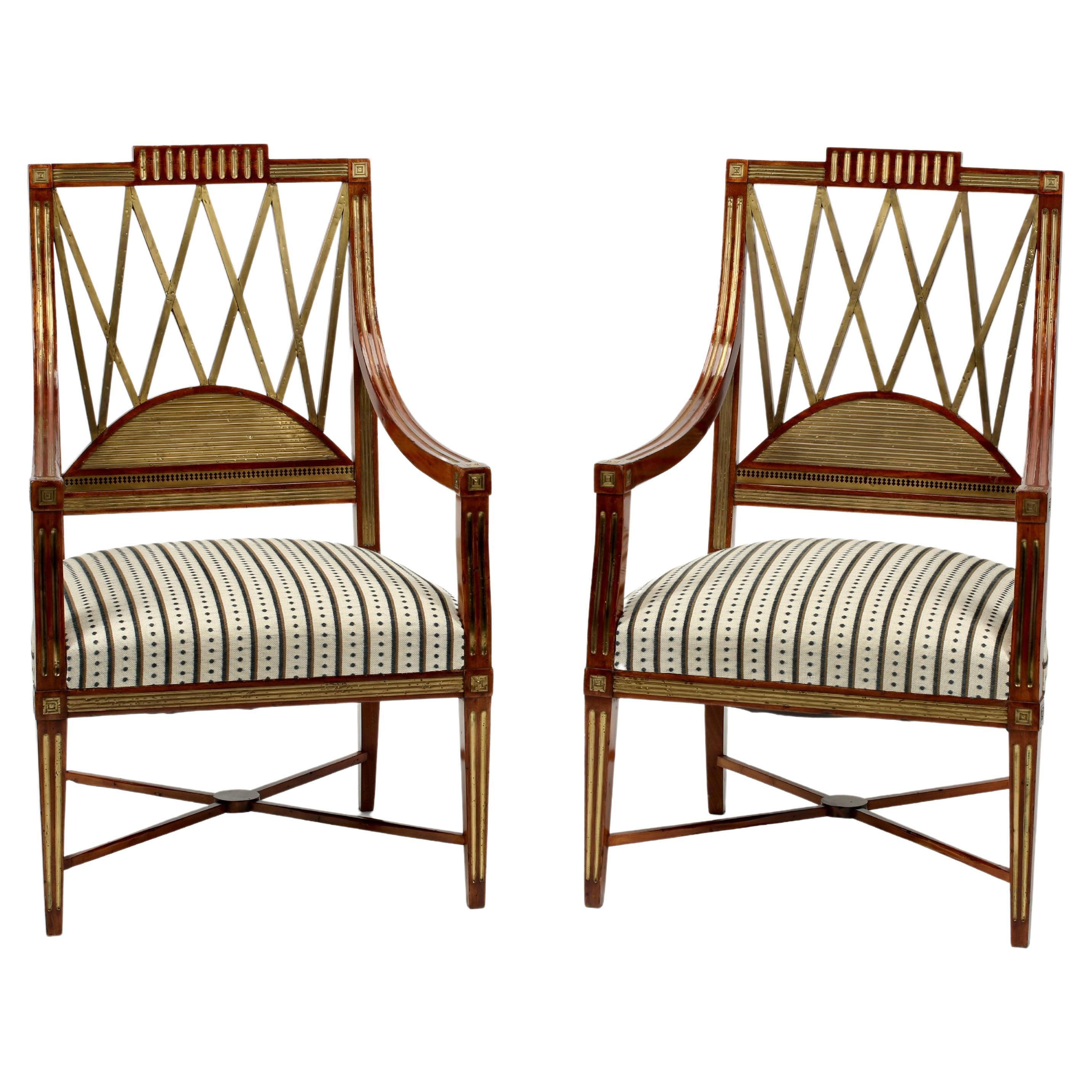 Russian 19th Century Neoclassical Brass Mounted Chairs For Sale
