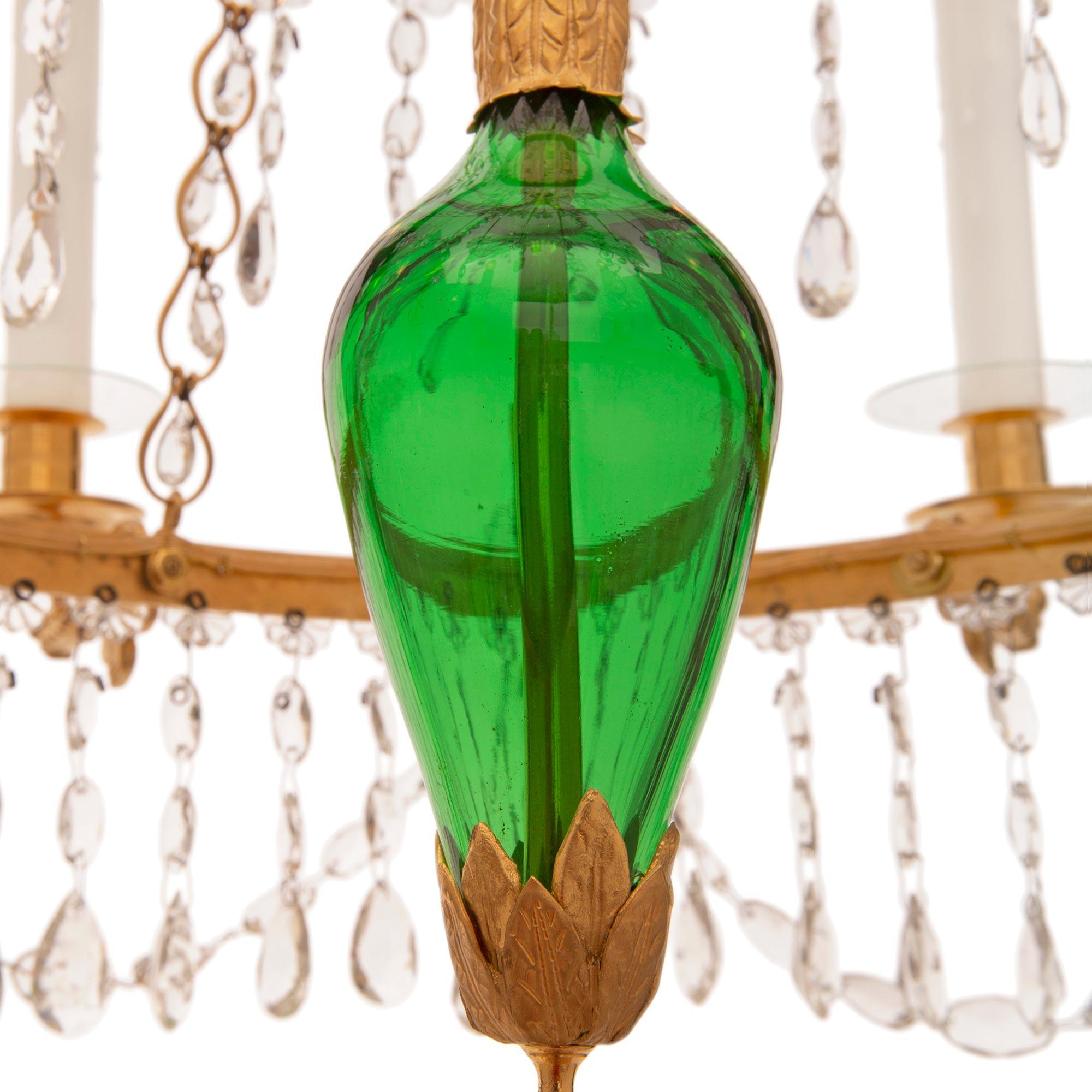 Russian 19th Century Neoclassical St. Ormolu, Crystal and Green Glass Chandelier For Sale 1