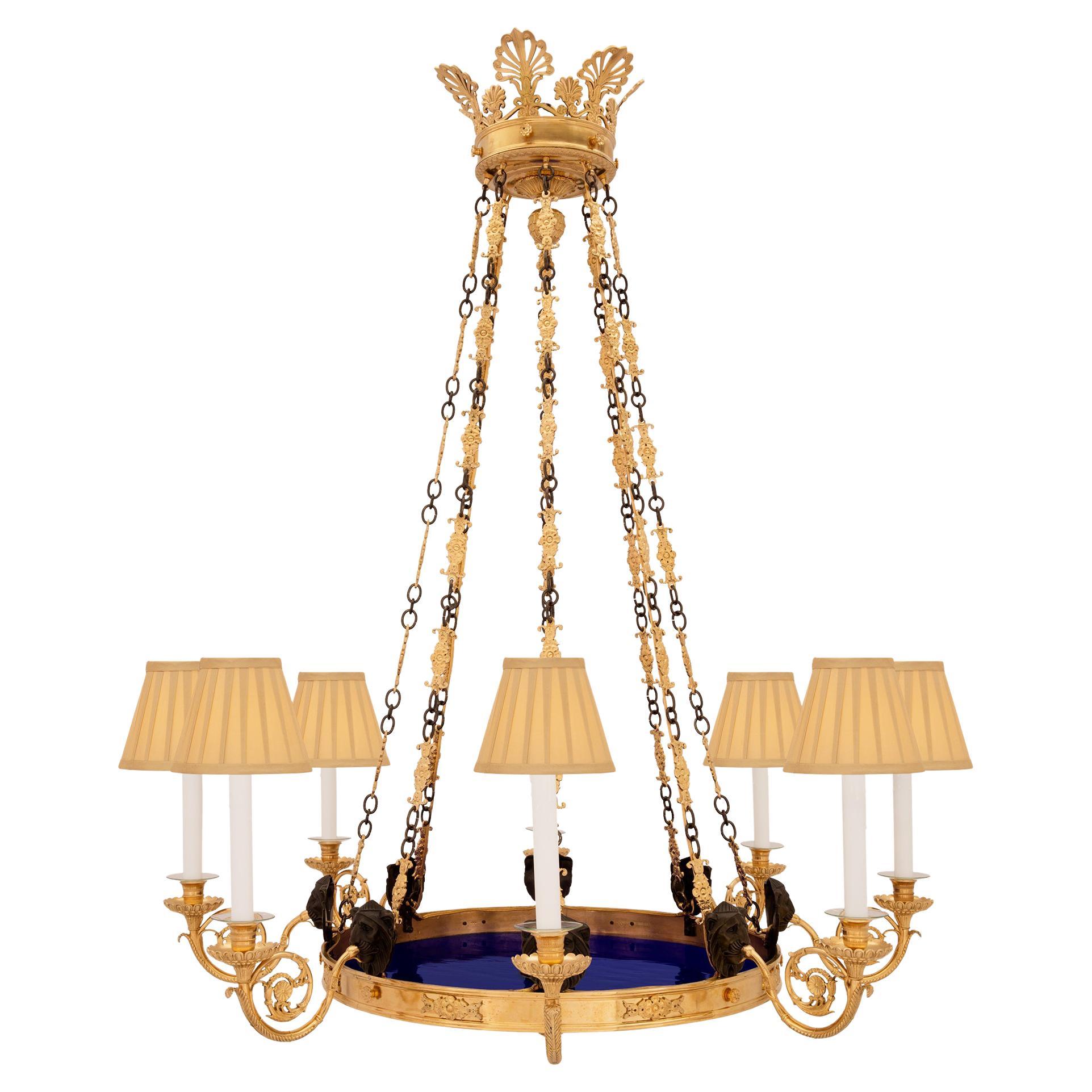 Russian 19th Century Neoclassical Style Bronze, Ormolu and Glass Chandelier