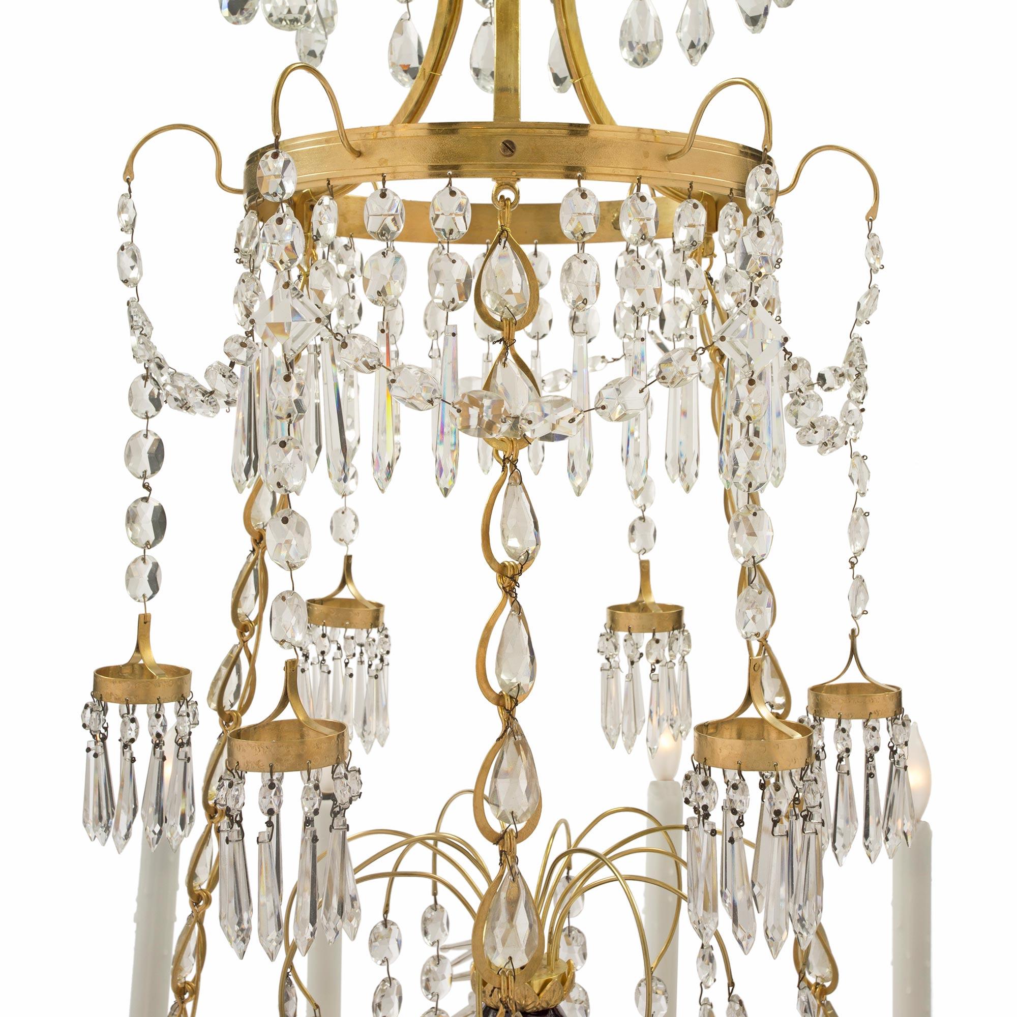 Russian 19th Century Neoclassical Style Glass, Crystal and Ormolu Chandelier For Sale 1