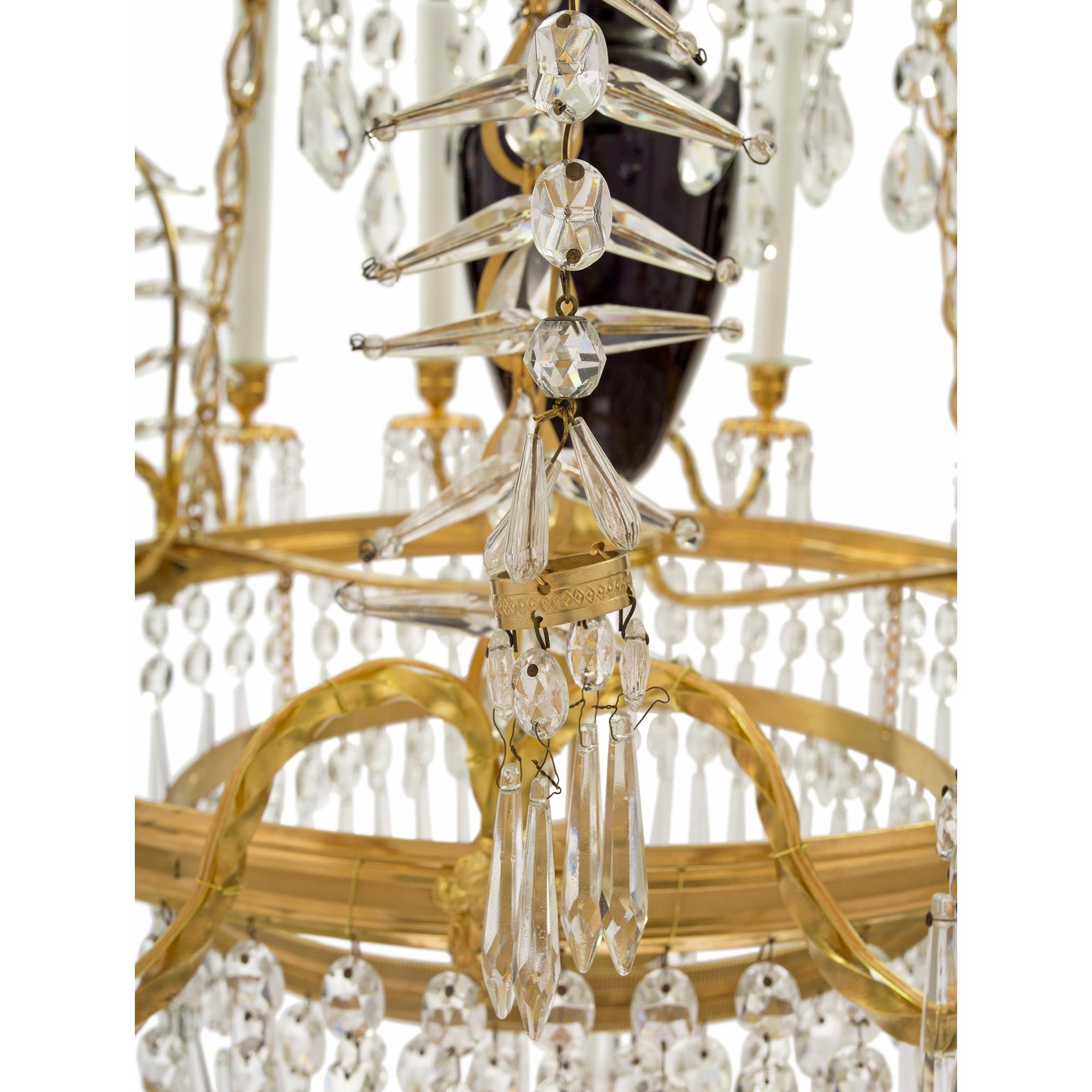 Russian 19th Century Neoclassical Style Glass, Crystal and Ormolu Chandelier For Sale 3