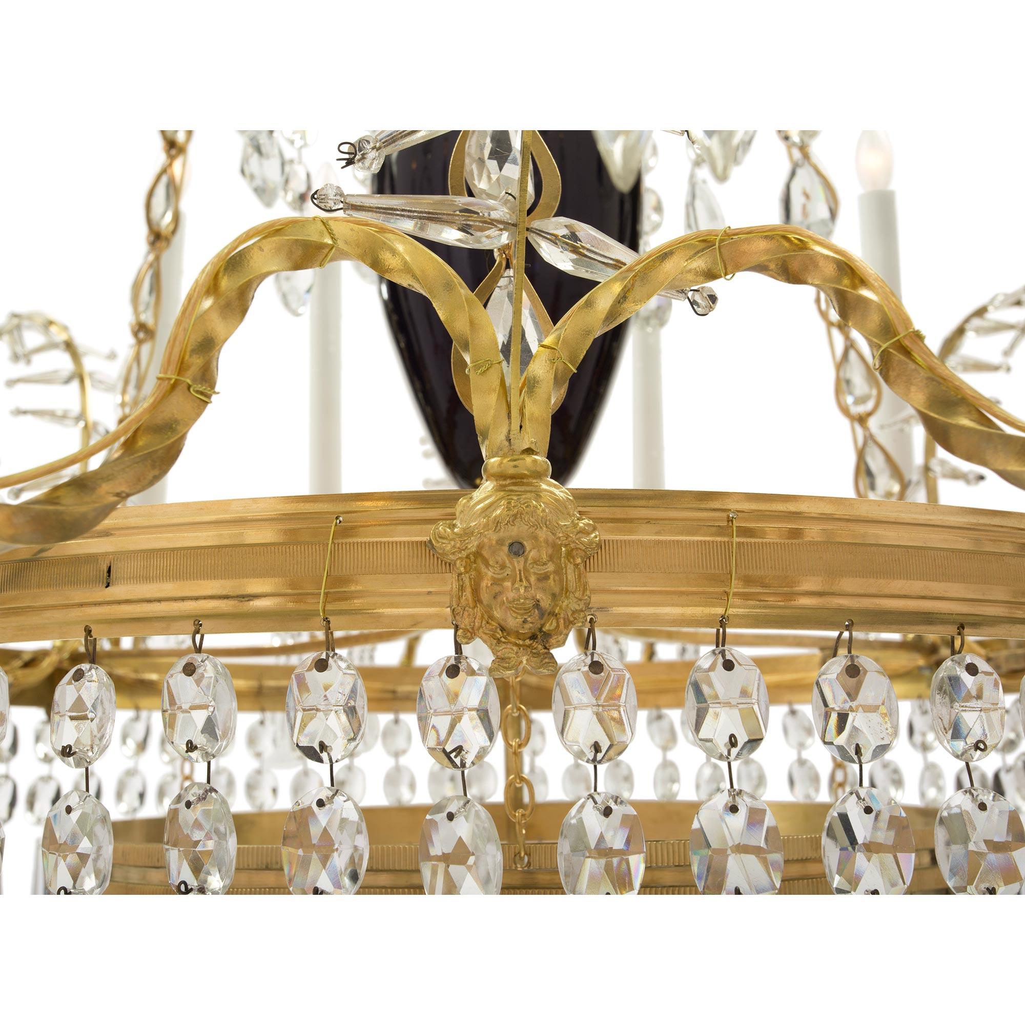 Russian 19th Century Neoclassical Style Glass, Crystal and Ormolu Chandelier For Sale 4