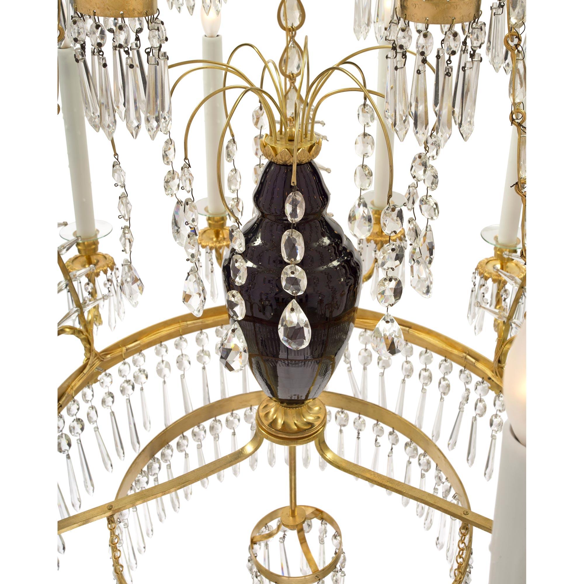 Russian 19th Century Neoclassical Style Glass, Crystal and Ormolu Chandelier For Sale 5