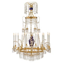 Antique Russian 19th Century Neoclassical Style Glass, Crystal and Ormolu Chandelier