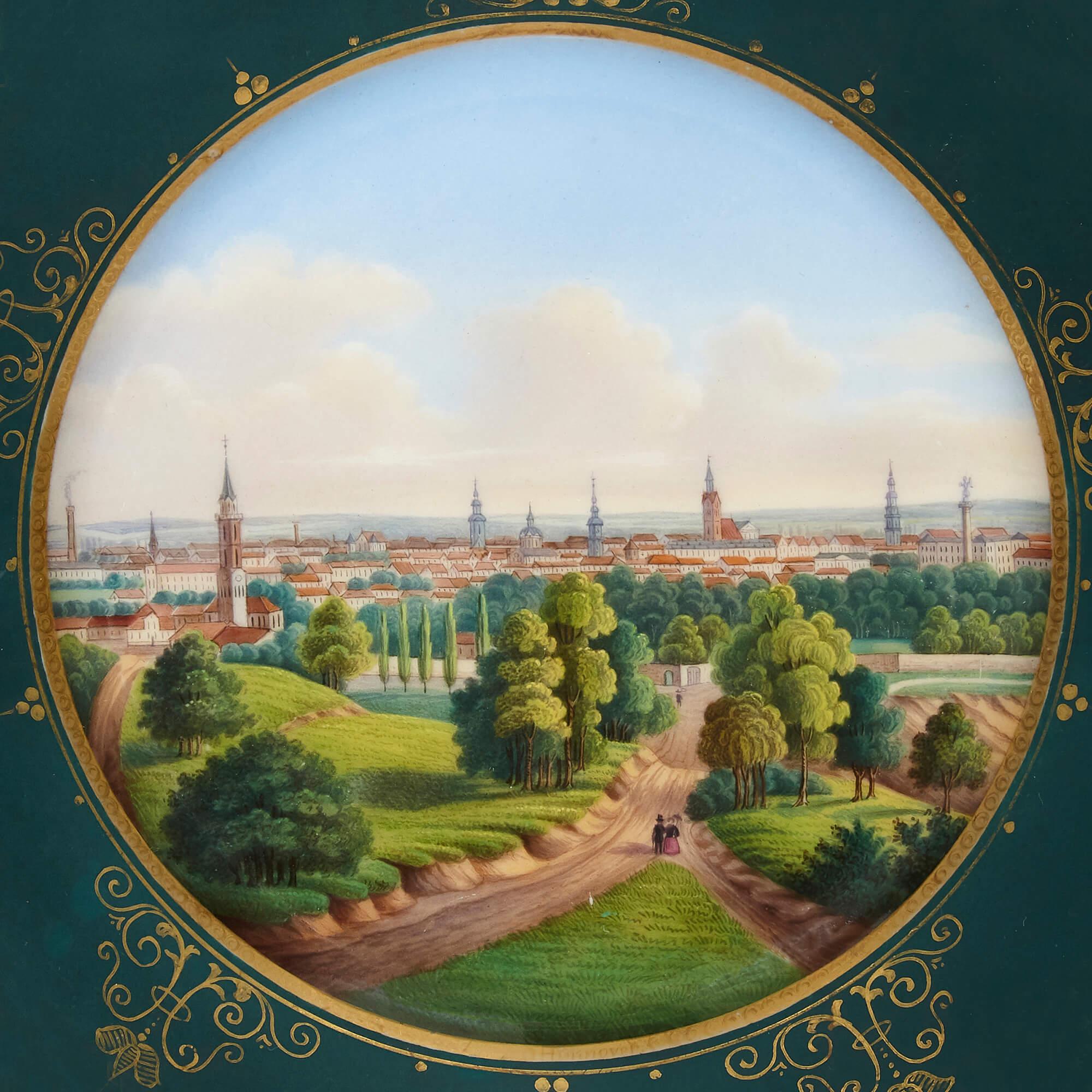 Hand-Painted Russian 19th Century porcelain plate with painted landscape of Riga For Sale