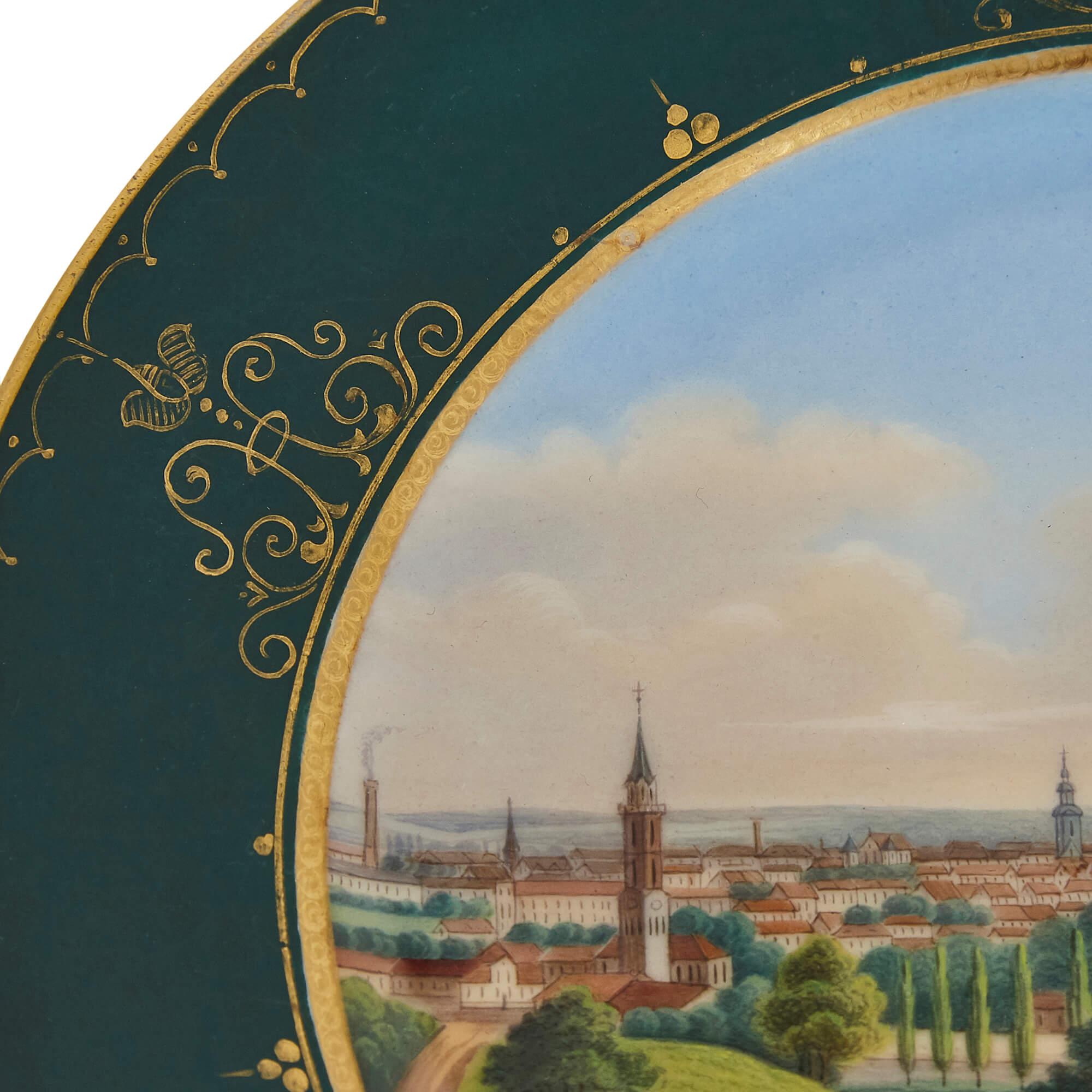 Russian 19th Century porcelain plate with painted landscape of Riga In Good Condition In London, GB