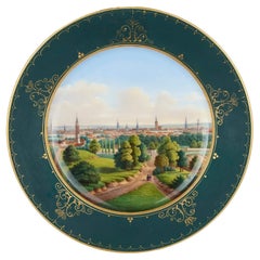 Russian 19th Century porcelain plate with painted landscape of Riga