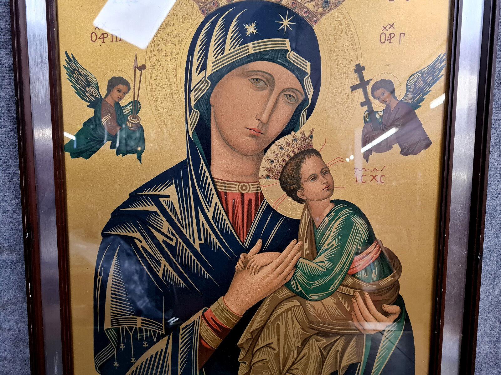 Russian 19th Century School: Icon Painted in Watercolor with Inscriptions -1X37 In Good Condition For Sale In Bordeaux, FR