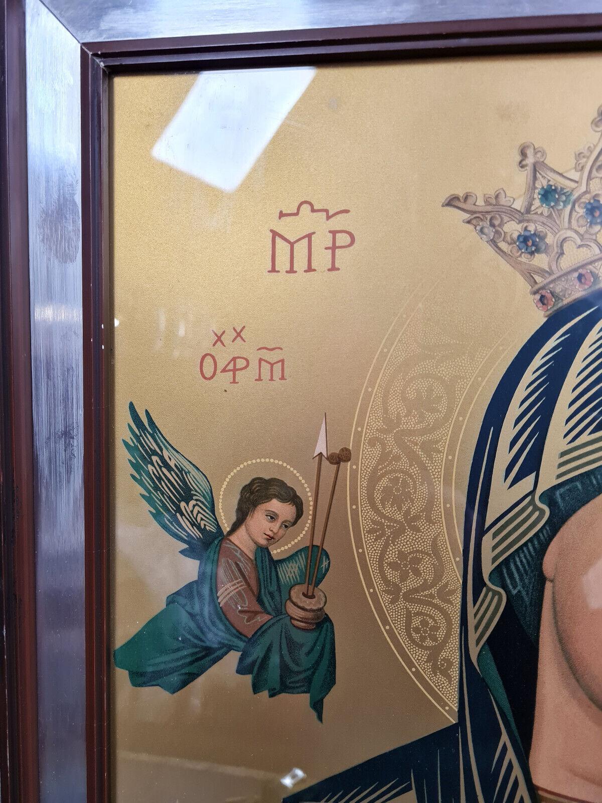 Canvas Russian 19th Century School: Icon Painted in Watercolor with Inscriptions -1X37
