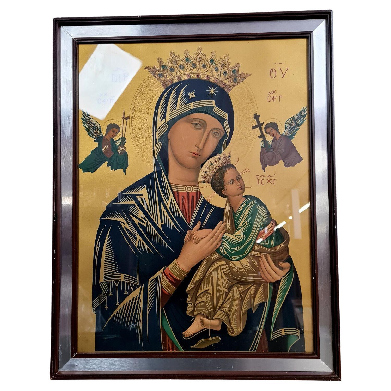 Russian 19th Century School: Icon Painted in Watercolor with Inscriptions -1X37 For Sale