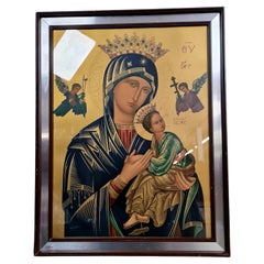 Used Russian 19th Century School: Icon Painted in Watercolor with Inscriptions -1X37