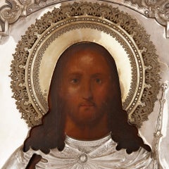 Russian 19th Century Silver Icon of Christ Pantocrator
