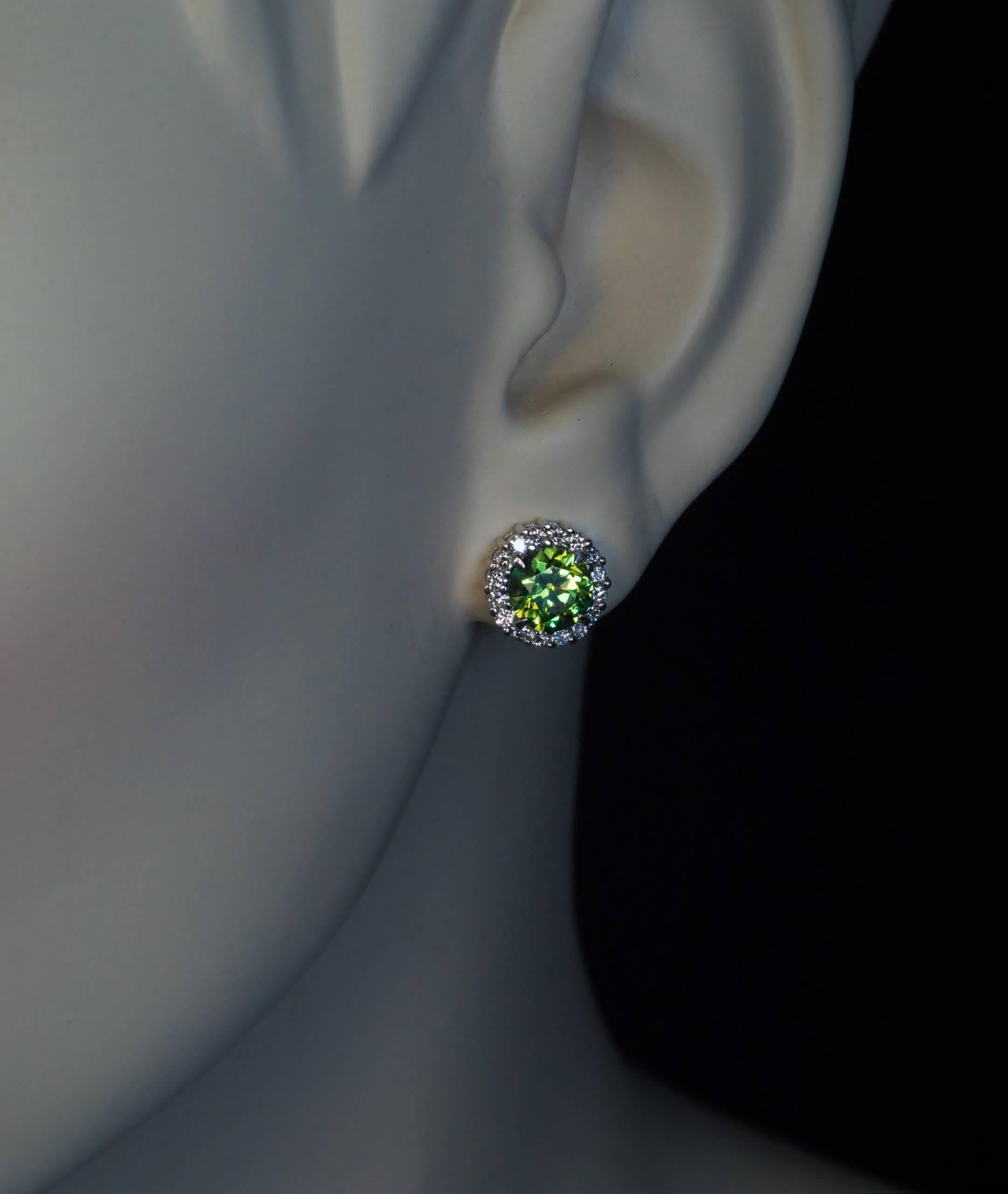 Russian 2.12ct Demantoid Diamond Stud Earrings For Sale 2
