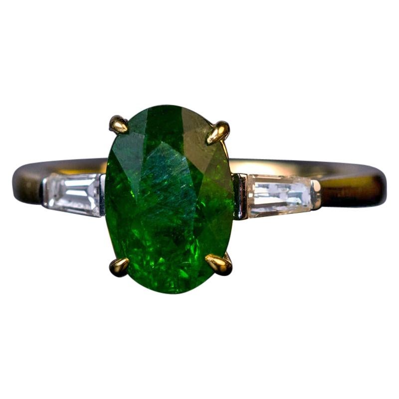 Russian 2.33 Carat Demantoid Diamond Gold Engagement Ring