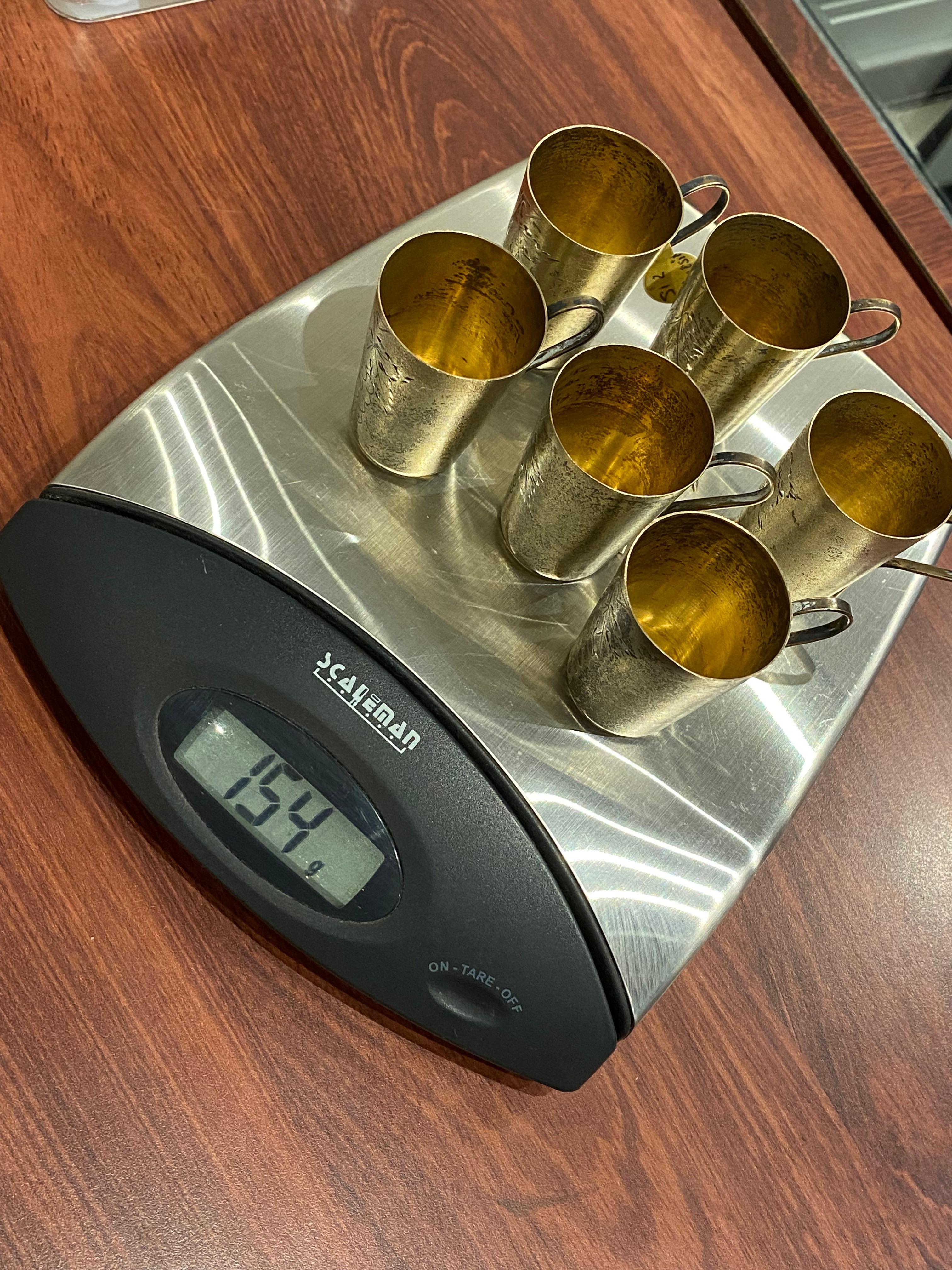 Russian 875 Silver Gilt Set: Beaker Cups, Coffee Cup & Saucer. Weight: 286gr. For Sale 5