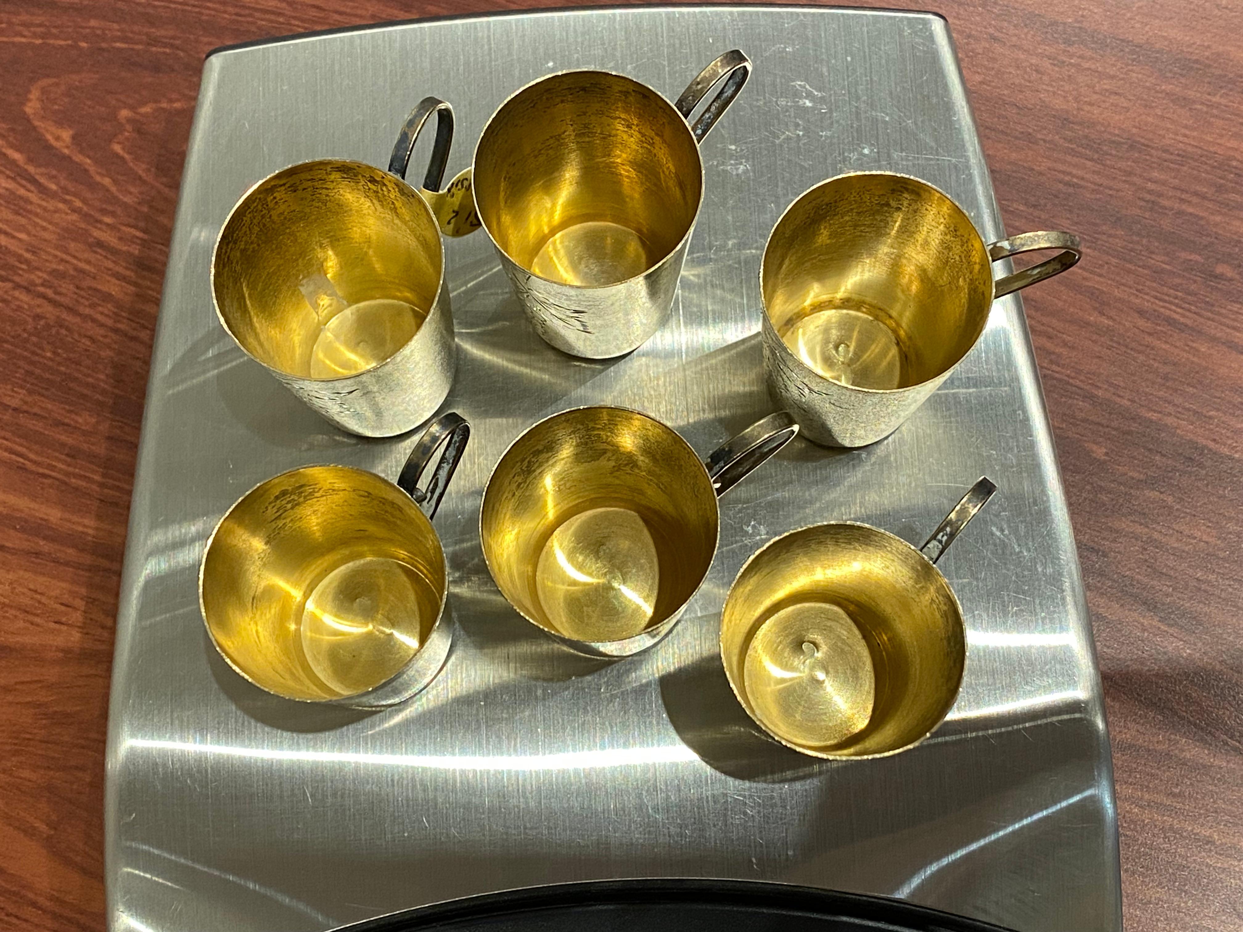Russian 875 Silver Gilt Set: Beaker Cups, Coffee Cup & Saucer. Weight: 286gr. For Sale 6