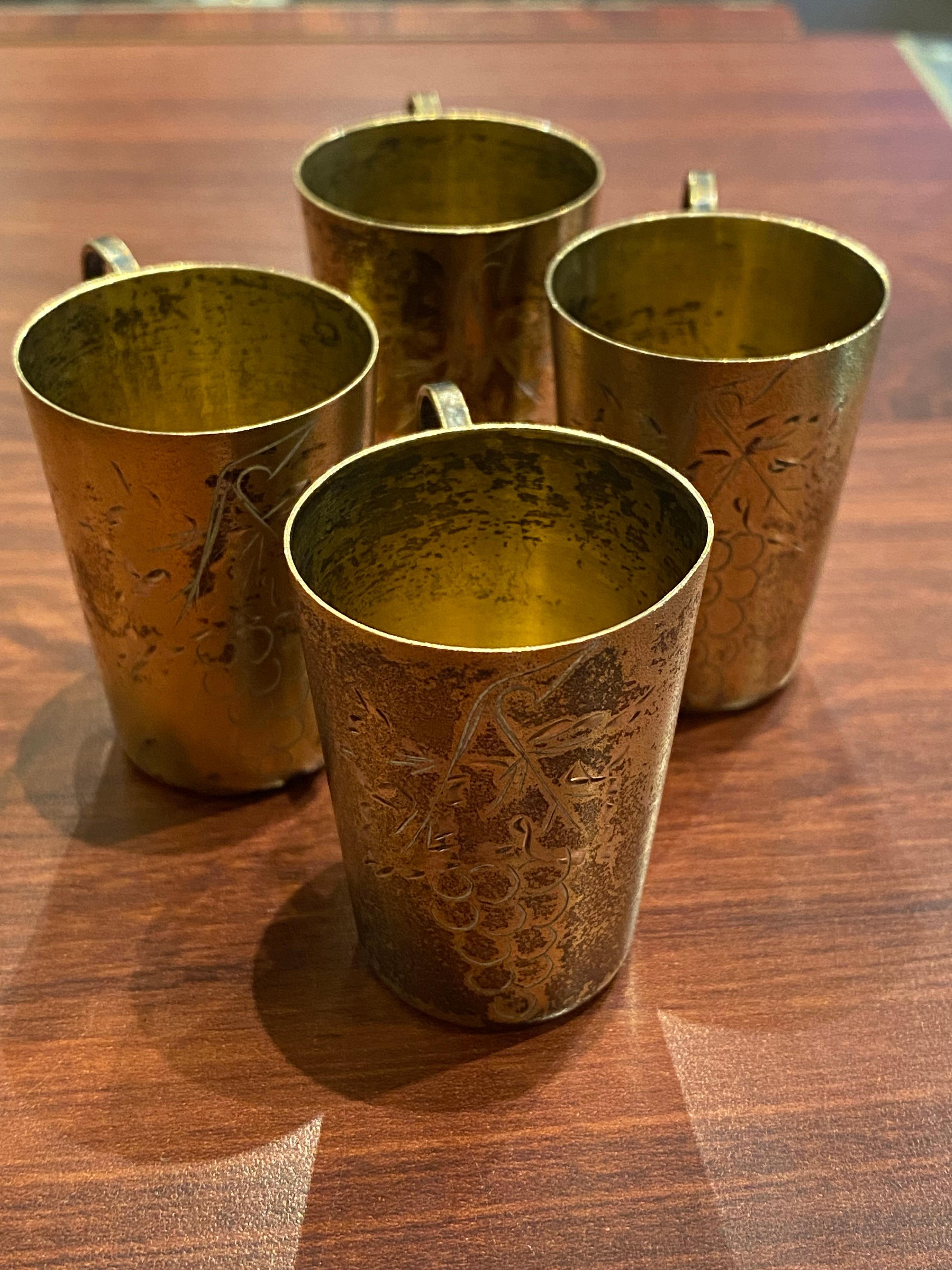 Russian 875 Silver Gilt Set: Beaker Cups, Coffee Cup & Saucer. Weight: 286gr. For Sale 10