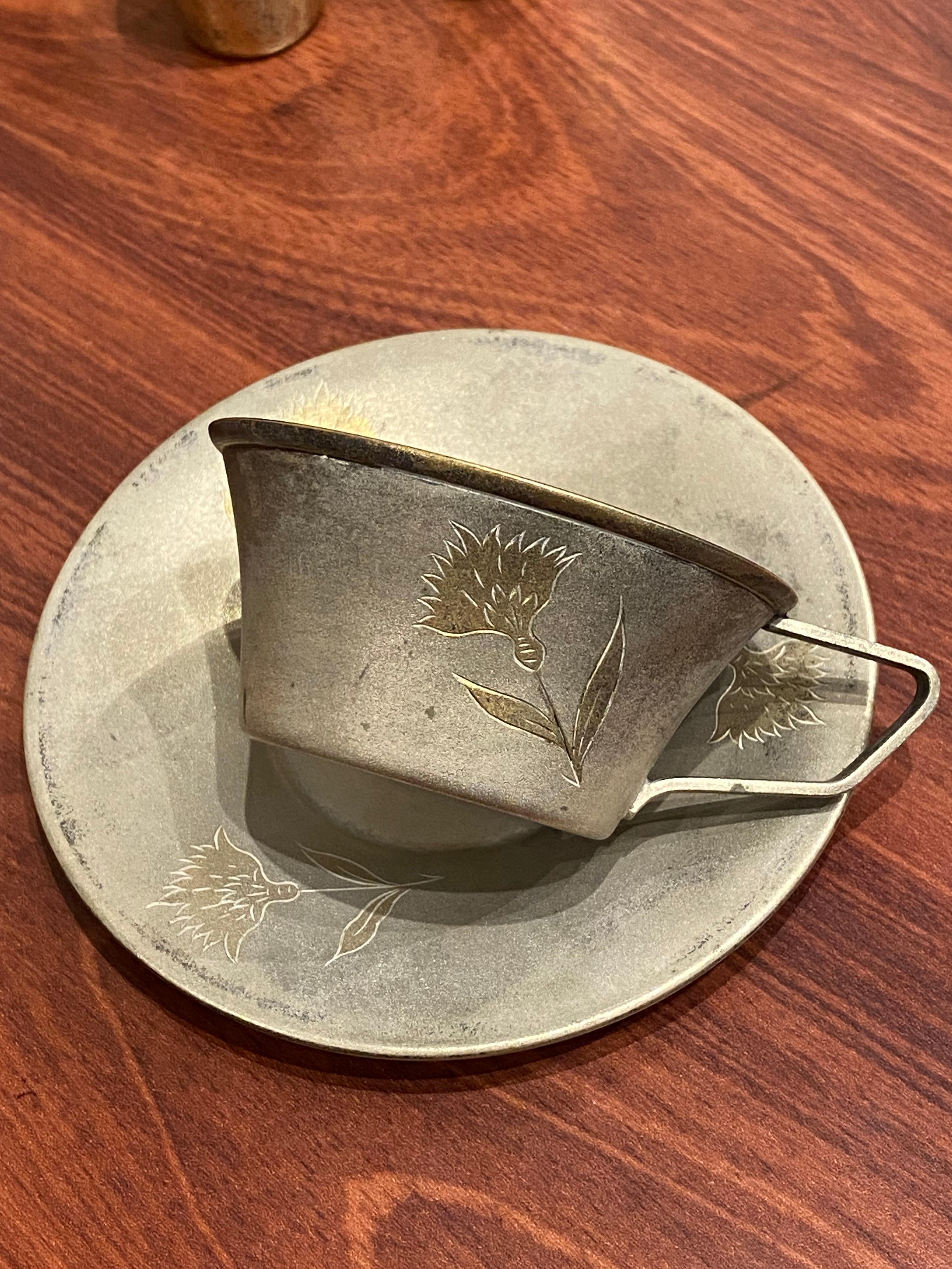 Russian 875 Silver Gilt Set: Beaker Cups, Coffee Cup & Saucer. Weight: 286gr. For Sale 1