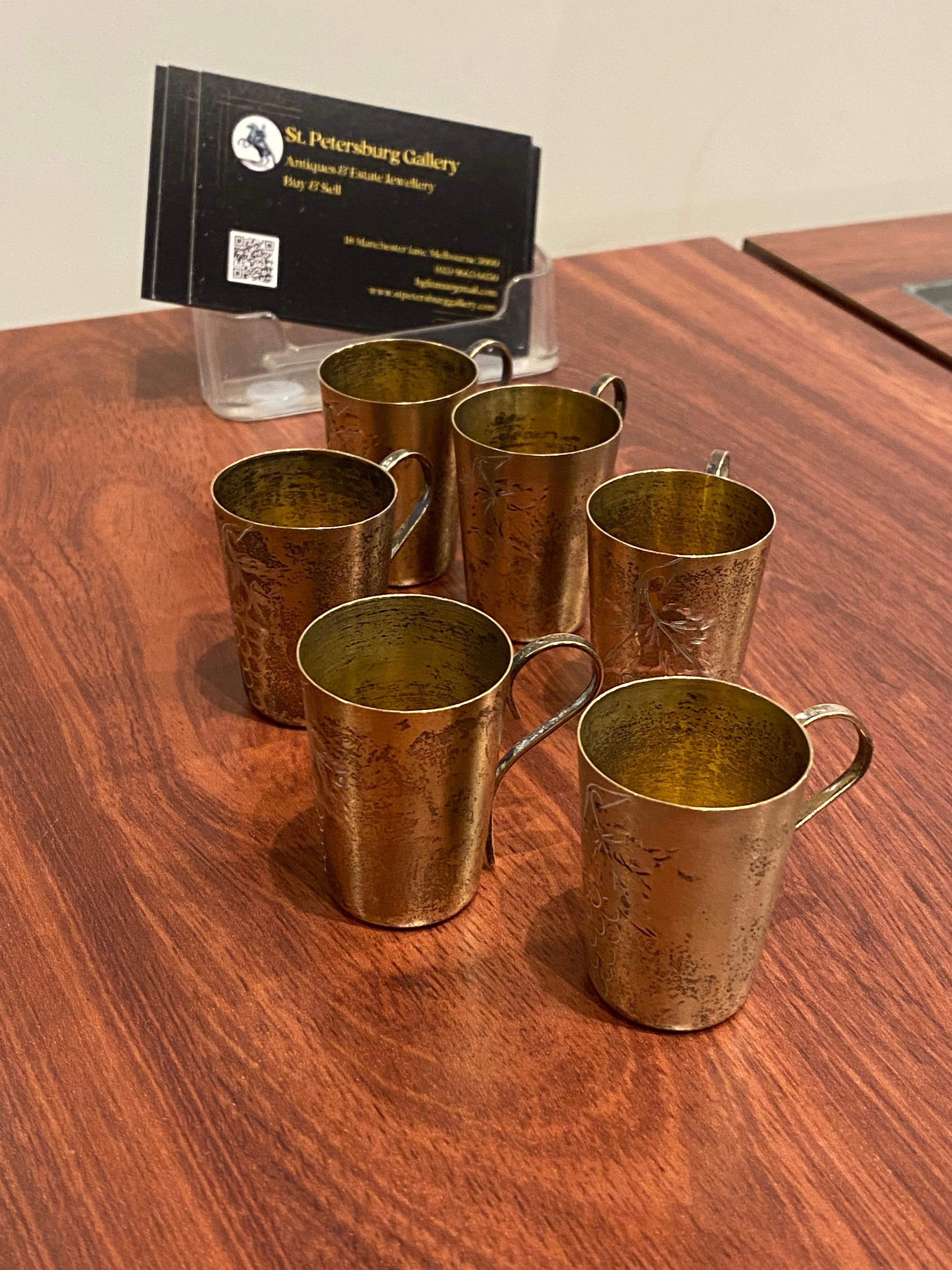 Russian 875 Silver Gilt Set: Beaker Cups, Coffee Cup & Saucer. Weight: 286gr. For Sale 2