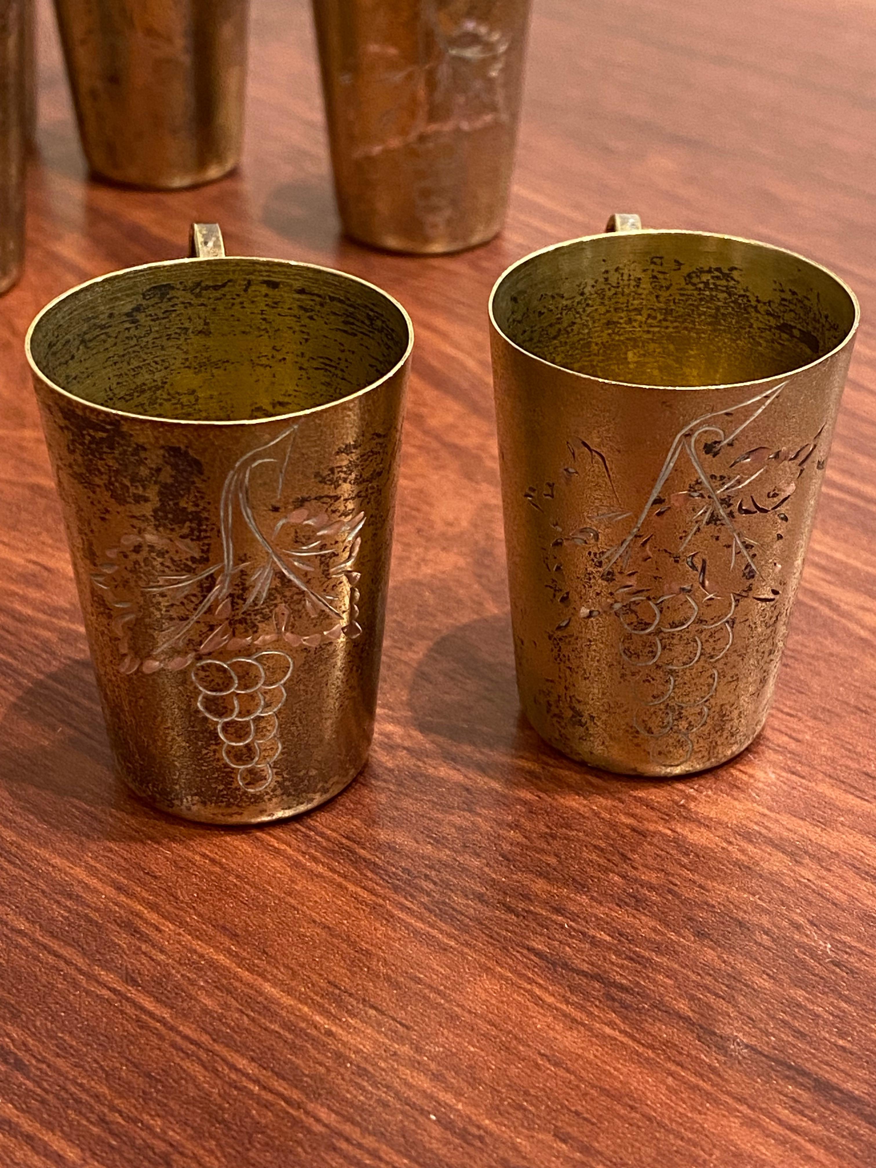 Russian 875 Silver Gilt Set: Beaker Cups, Coffee Cup & Saucer. Weight: 286gr. For Sale 3